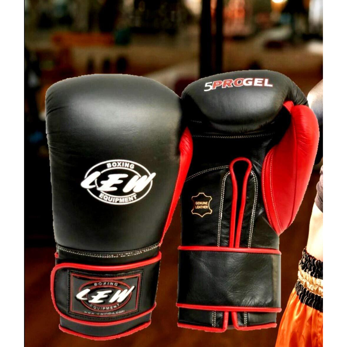 LEW Black Red Gel Sparring Gloves (Black Red, 14 OZ)