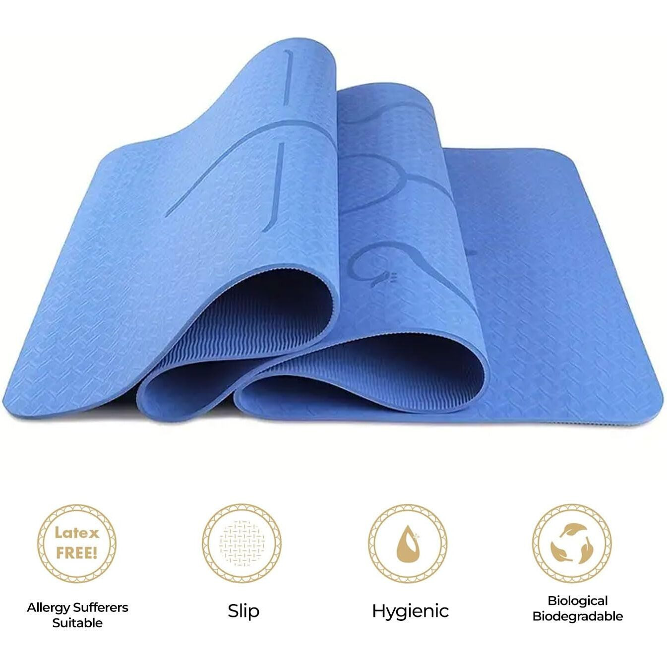 Olivio Thick TPE Yoga Mat 72 x24 x 6mm, Exercise Mat with Alignment System Non Slip Anti-Tear Fitness Mat for Hot Yoga, Pilates & Stretching Home Gym Workout With Carrying Bag & Strap - Sky Blue