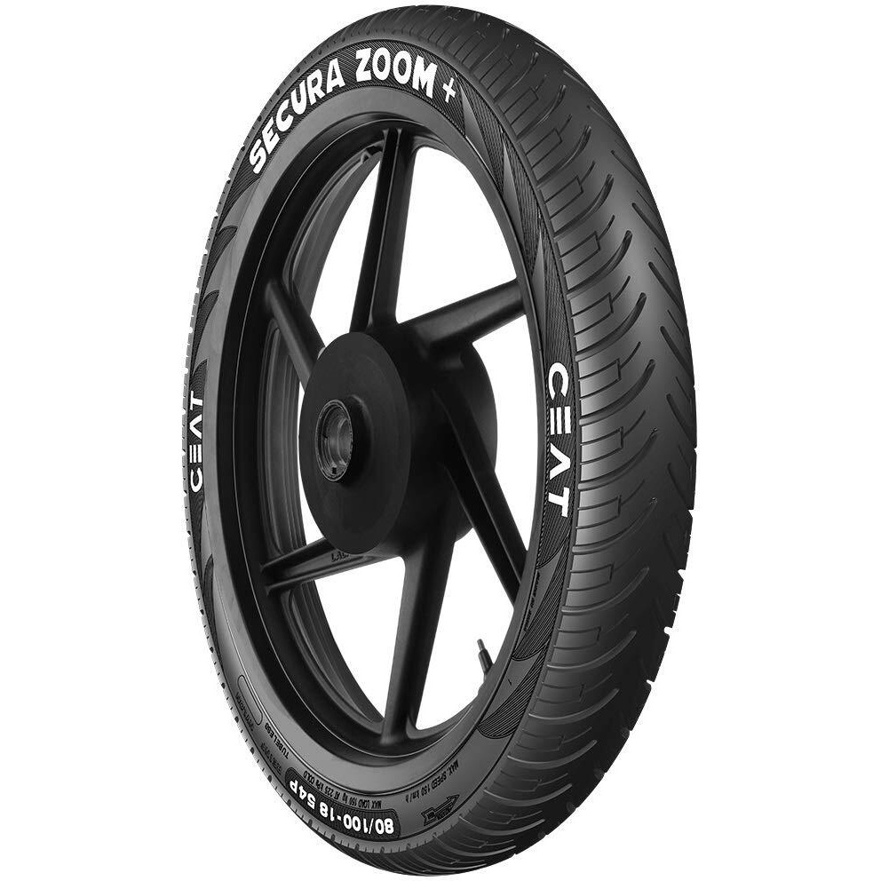 Ceat Secura Zoom+ 80 100-18 54P Tubeless Bike Tyre, Rear, Black