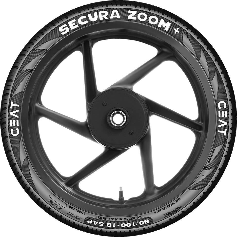 Ceat Secura Zoom+ 80 100-18 54P Tubeless Bike Tyre, Rear, Black