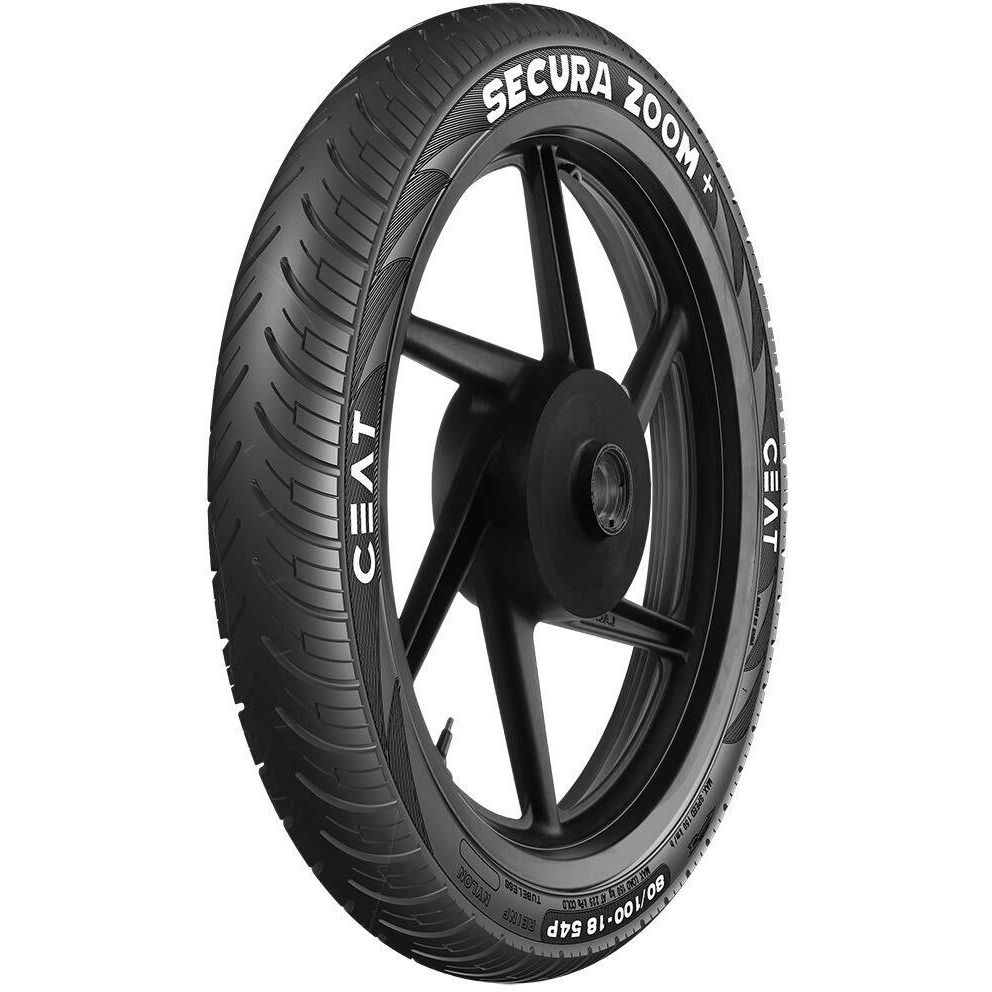 Ceat Secura Zoom+ 80 100-18 54P Tubeless Bike Tyre, Rear, Black