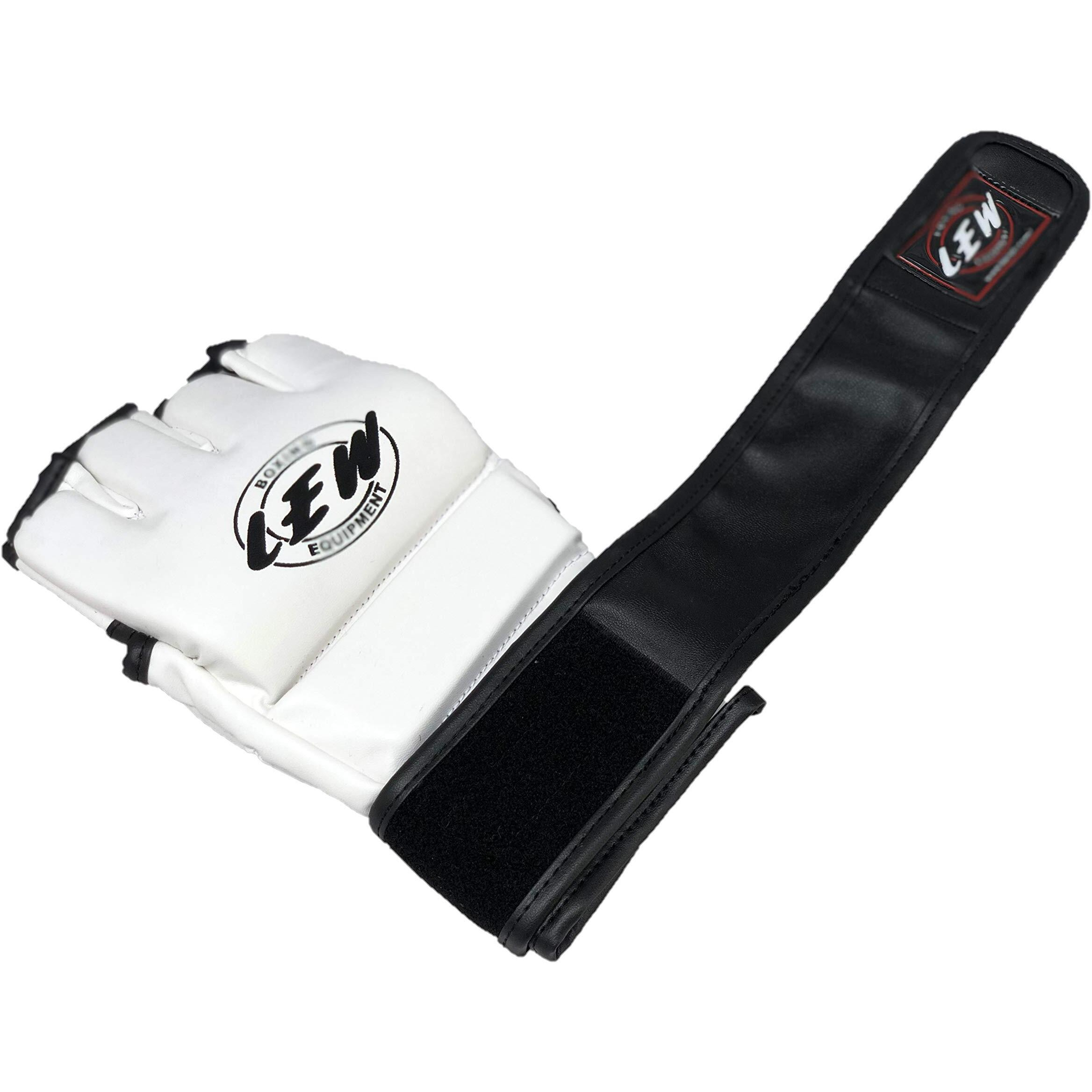 LEW White Black Martial Arts Training & Sparring | Palm-O Maya Hide Leather Grappling Mitts |Good for Kickboxing, Muay Thai, Cage Fighting, Punching Bag (White Black, Large Ex-large)