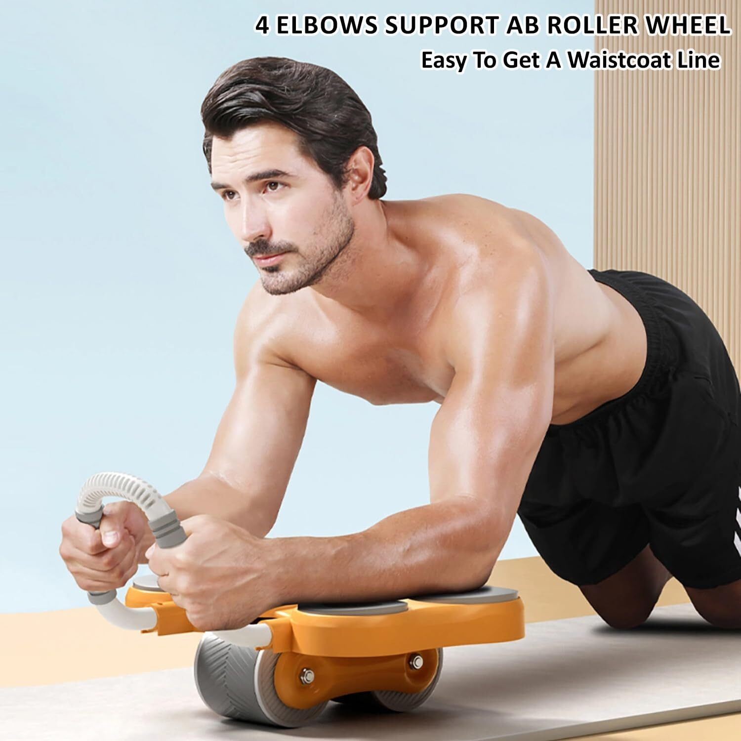 FirstFit Automatic Rebound Abdominal Wheel, Adjustable Ab Roller with 4 Elbow Support and Timer, Perfect Exercise Ab Wheel for Core Workout - Assorted Color