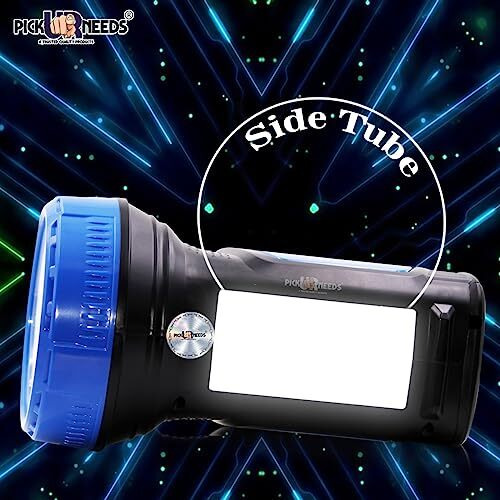 Pick Ur Needs Emergency Rechargeable Long Range Search Torch Light with Side 2 Tube Laser High Power Search Light (50 Watt + 2 Tube)