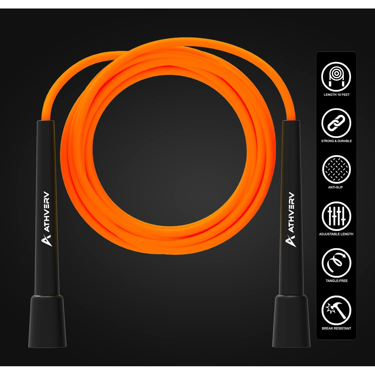 Athverv Adjustable Skipping Rope for Men, Women & Kids  Speed Jump Rope for Exercise Workout & Weight Loss (Orange)