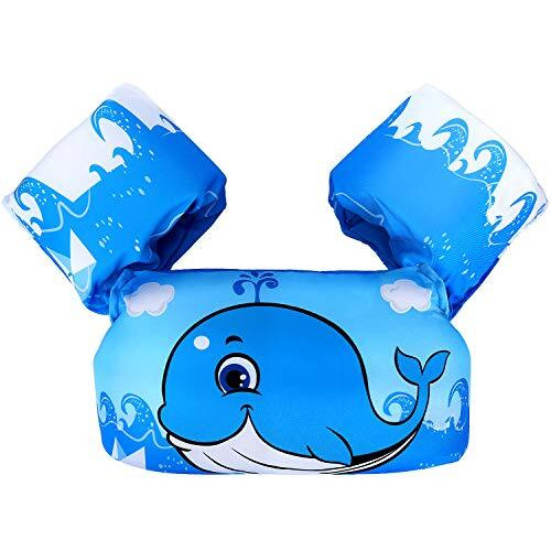 ZIBUYU Swimming Arm Band for Kids Shark Printed Float Arm Bands Swimming Trainer Vest Life Jacket Safety Gear for Boys & Girls from 2 to 6 Years 22 to 55 lbs (Blue) - 1 Pack