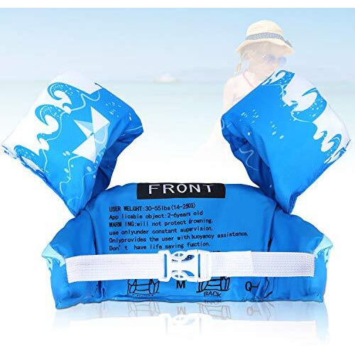ZIBUYU Swimming Arm Band for Kids Shark Printed Float Arm Bands Swimming Trainer Vest Life Jacket Safety Gear for Boys & Girls from 2 to 6 Years 22 to 55 lbs (Blue) - 1 Pack