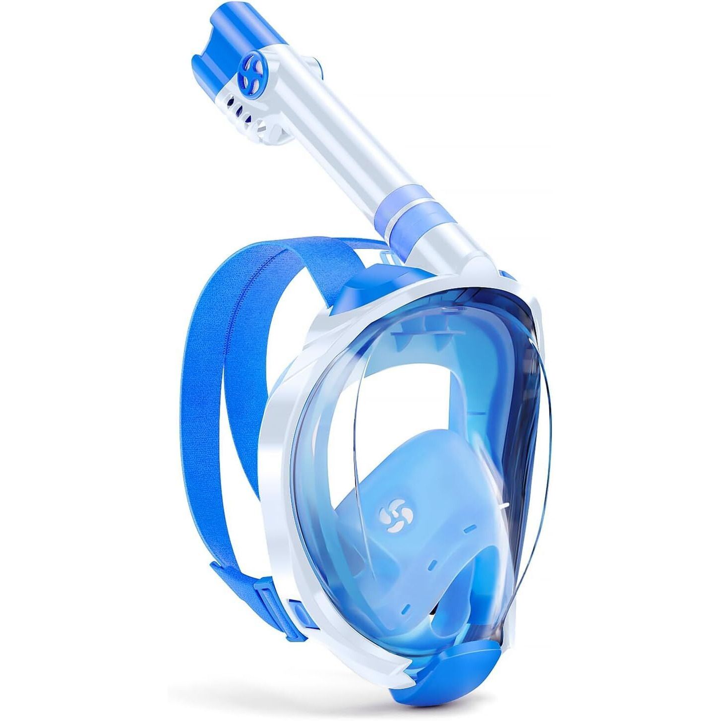 Delavala Full Face Snorkeling Mask Diving Gear - Latest Dry Top System,180 Degree Panoramic View Snorkeling Mask with Camera Mount,Safe Breathing,Anti-Leak Anti-Fog-Swim Fins (Blue - Small Medium)