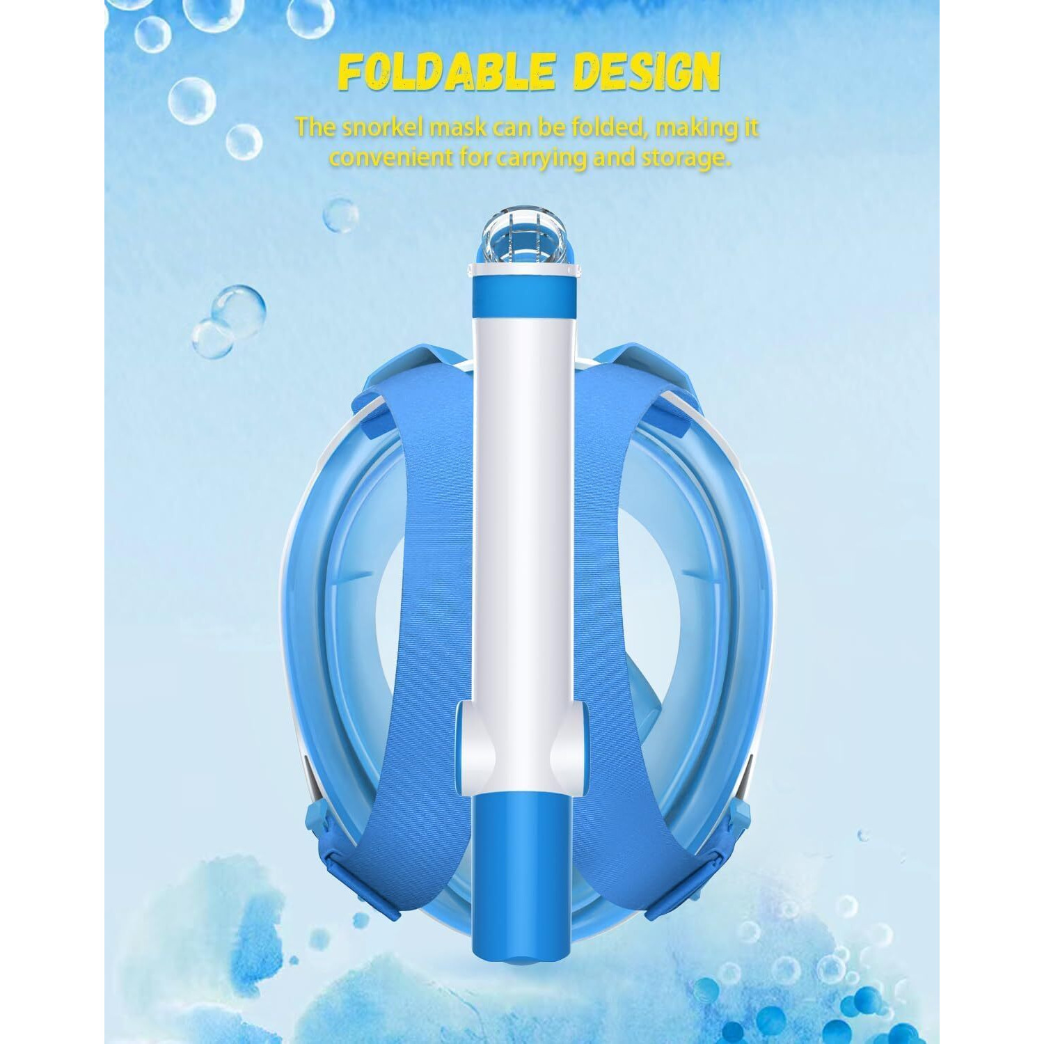 Delavala Full Face Snorkeling Mask Diving Gear - Latest Dry Top System,180 Degree Panoramic View Snorkeling Mask with Camera Mount,Safe Breathing,Anti-Leak Anti-Fog-Swim Fins (Blue - Small Medium)