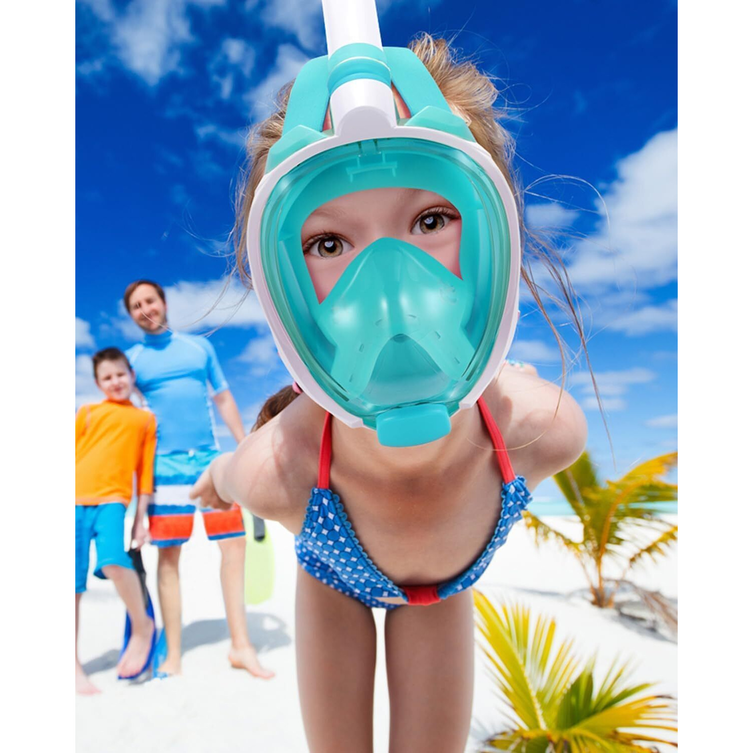 Delavala Full Face Snorkeling Mask Diving Gear - Latest Dry Top System,180 Degree Panoramic View Snorkeling Mask with Camera Mount,Safe Breathing,Anti-Leak Anti-Fog-Swim Fins (Green- Small Medium)
