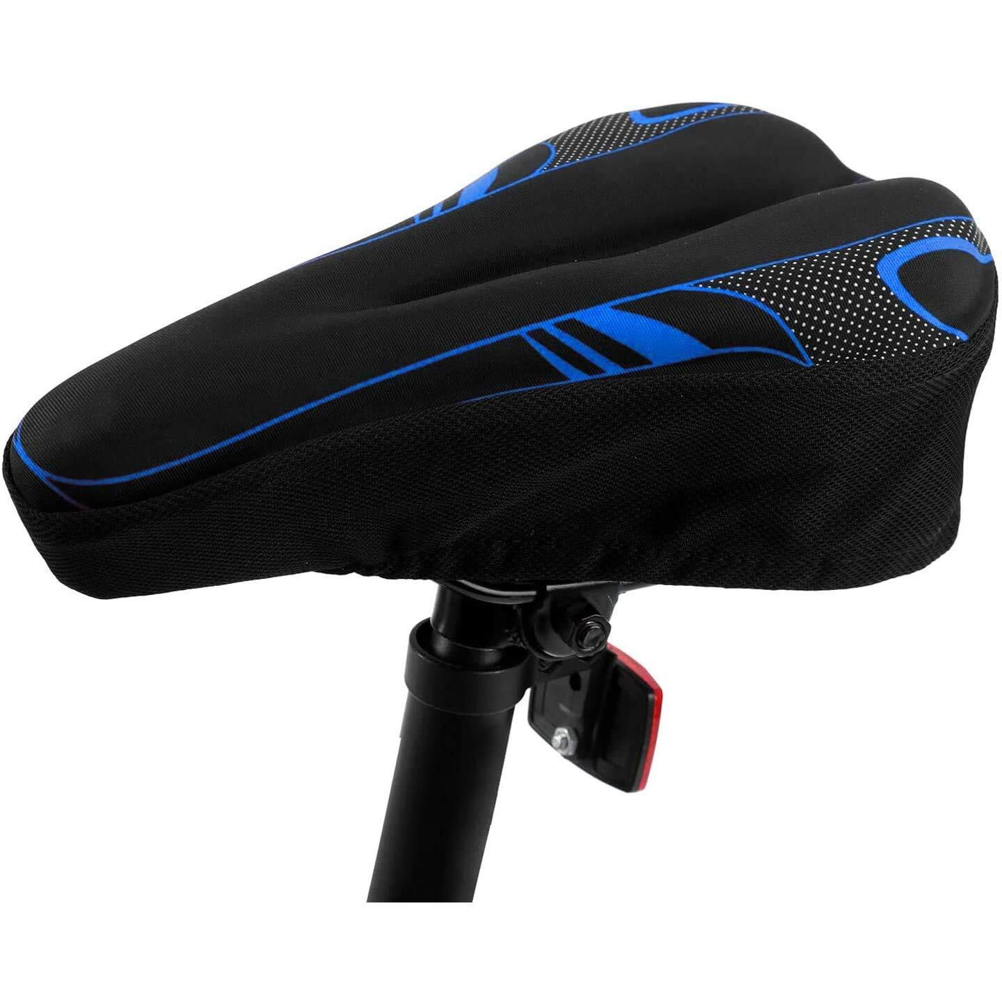 Alexvyan Soft Silicone Gel Saddle Seat & Cycling Cushion Pad Bicycle Cover -Black with Blue
