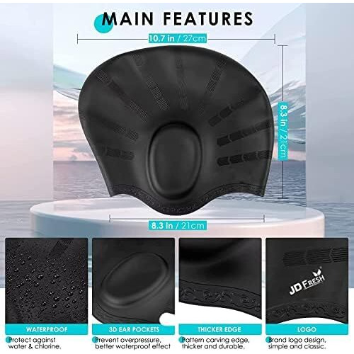 JD Fresh swimming cap for men & Women for Long hair & adults with ear cover protection Chlorine Resistant Head Cap, waterproof swimming caps for kids (Grey)