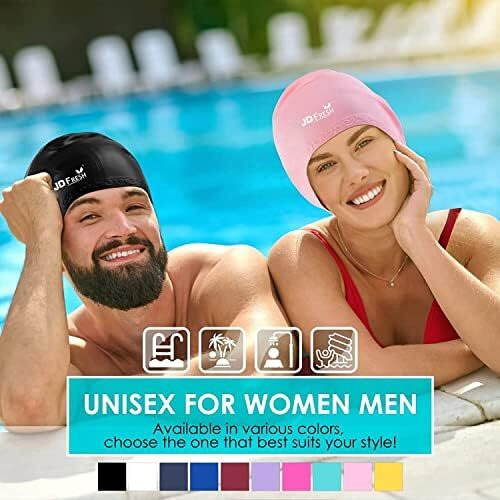 JD Fresh swimming cap for men & Women for Long hair & adults with ear cover protection Chlorine Resistant Head Cap, waterproof swimming caps for kids (Pink)