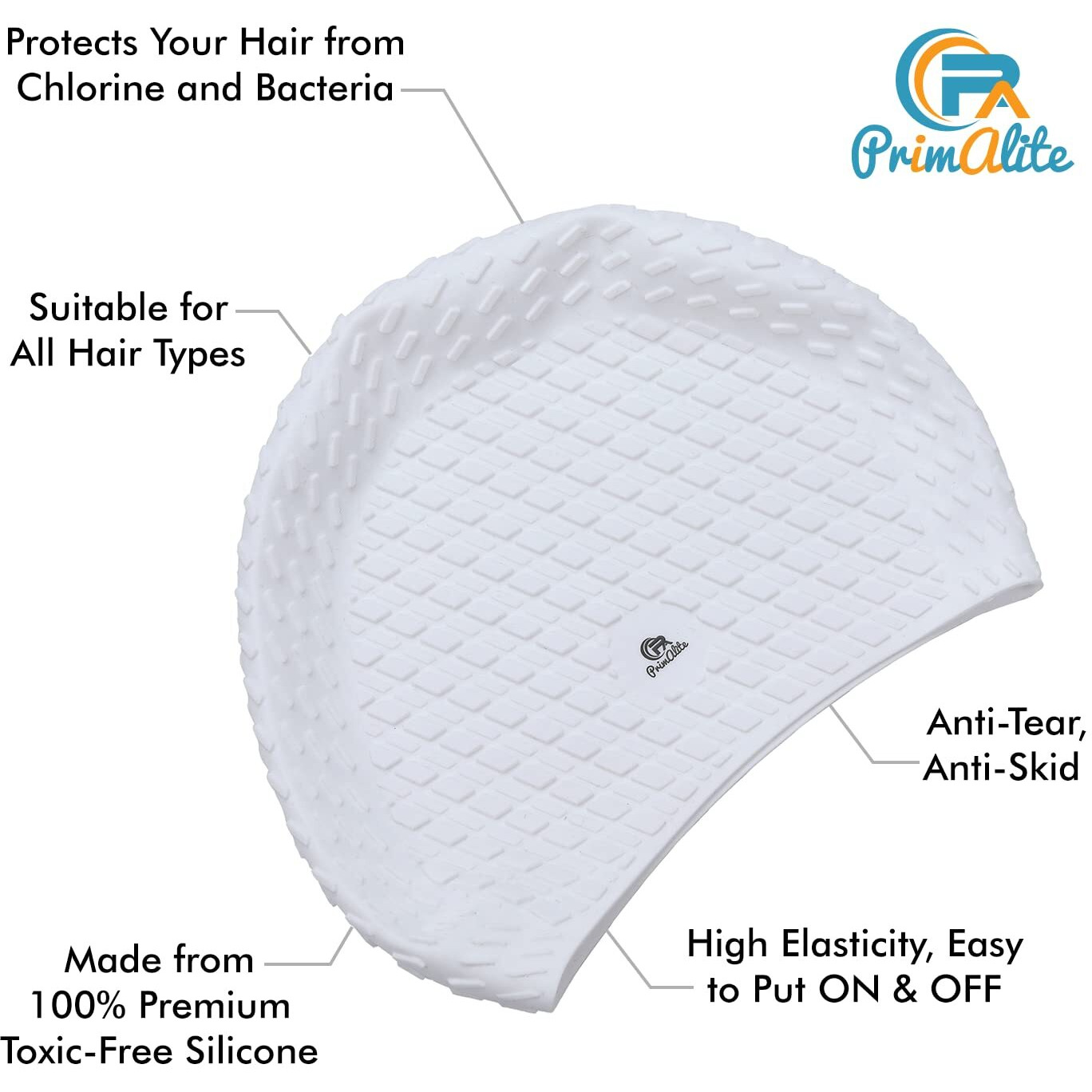 Primalite Swimming Goggles Mirrored & Swim Caps, Nose Clip, Ear Plug & Mesh Bag Set- 3 Sizes Nose Bridge | Silicone, Non-Slip Combo Kit, Anti-Fog, UV Protection, No Leaking- Adults Men Women- White