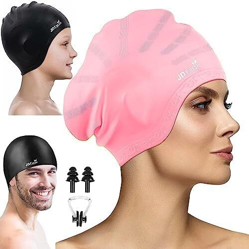 JD Fresh swimming cap for men & Women for Long hair & adults with ear cover protection Chlorine Resistant Head Cap, waterproof swimming caps for kids (Yellow)
