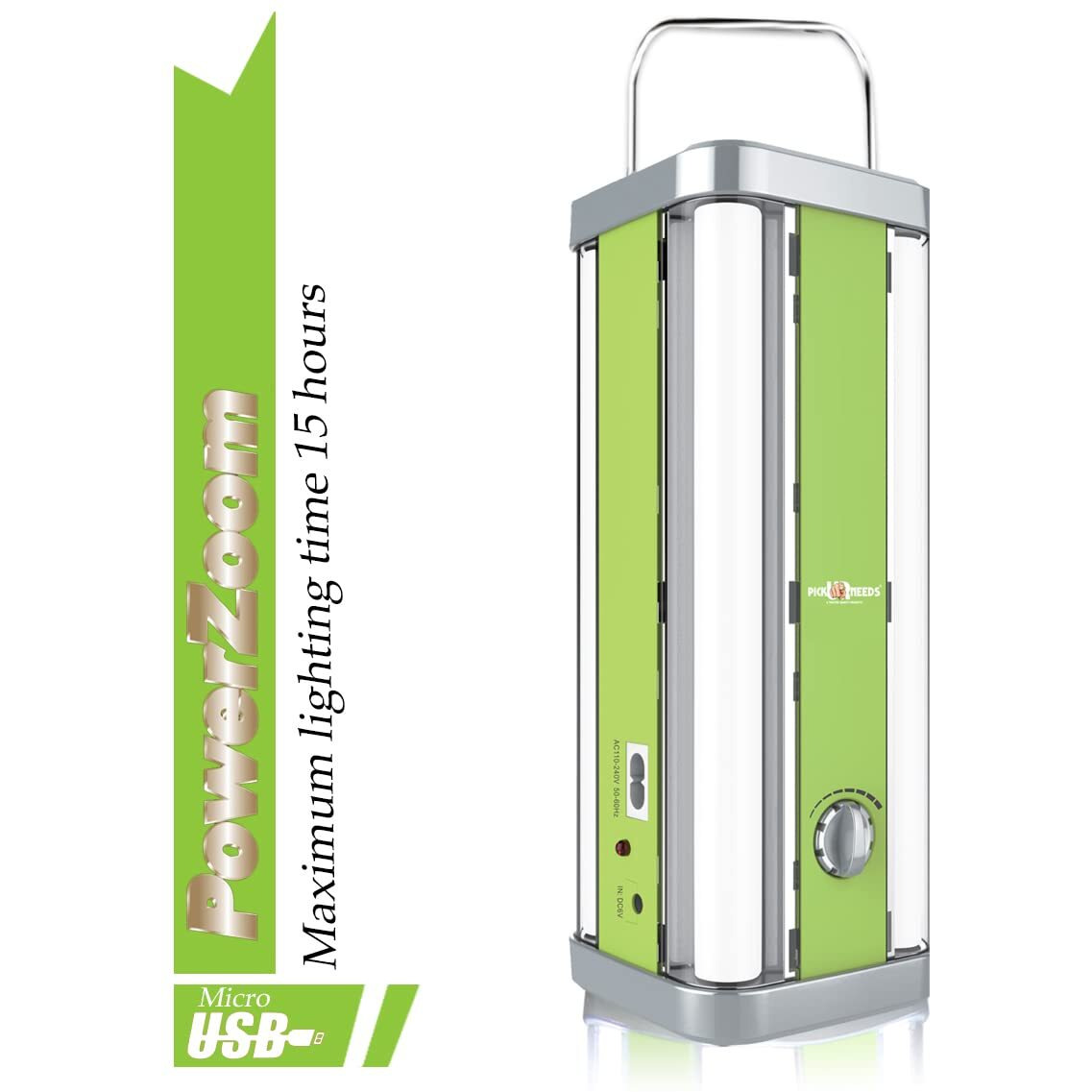 Pick Ur Needs Rechargeable Home Emergency 4 Tube Floor Lantern Lamp Light and Hanging Handle (Green)