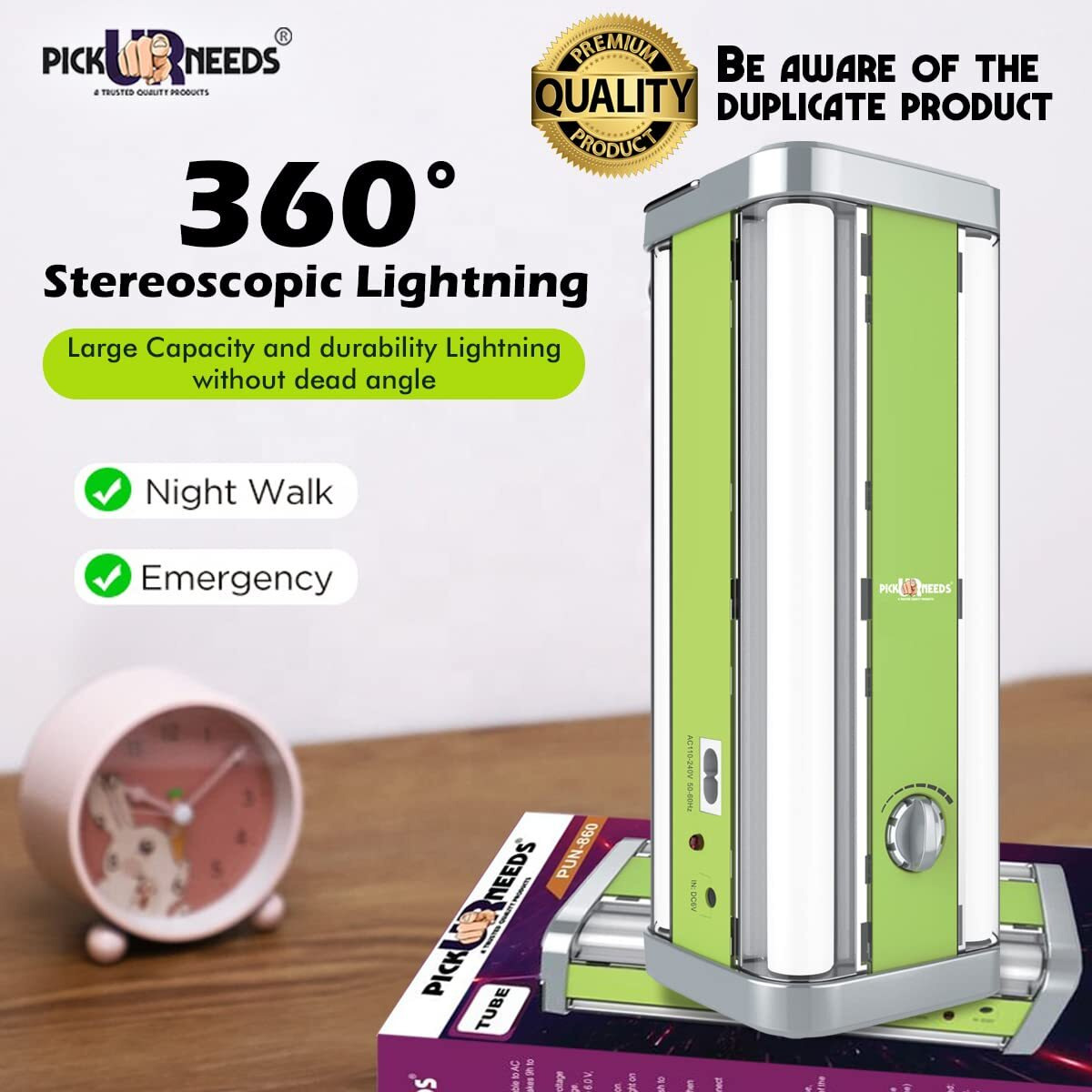 Pick Ur Needs Rechargeable Home Emergency 4 Tube Floor Lantern Lamp Light and Hanging Handle (Green)