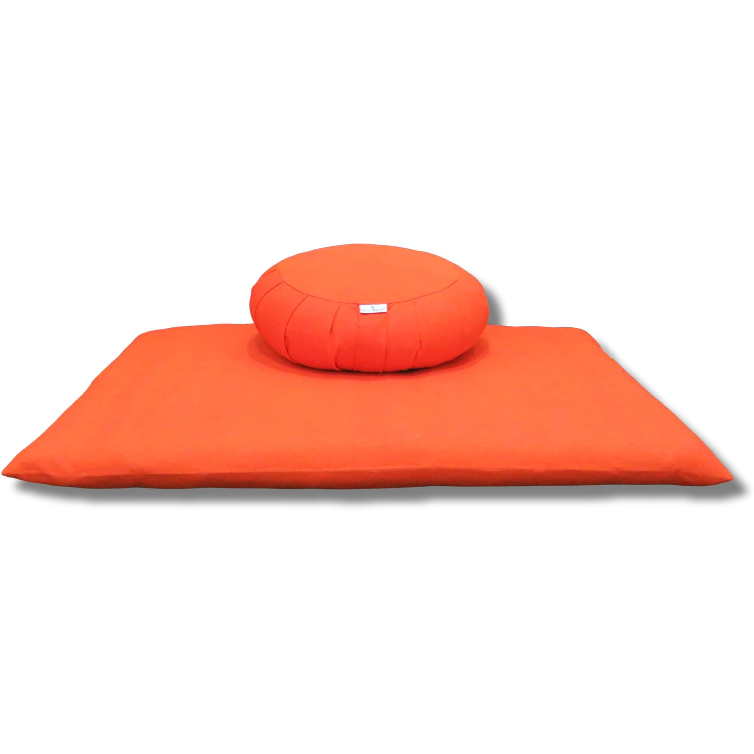 NutriBuck ZAFU & Zabuton Meditation Yoga Mat Cushion Combo Filled with Buckwheat Hulls (Orange)