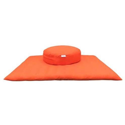NutriBuck ZAFU & Zabuton Meditation Yoga Mat Cushion Combo Filled with Buckwheat Hulls (Round Zafu and Zabuton (Orange))