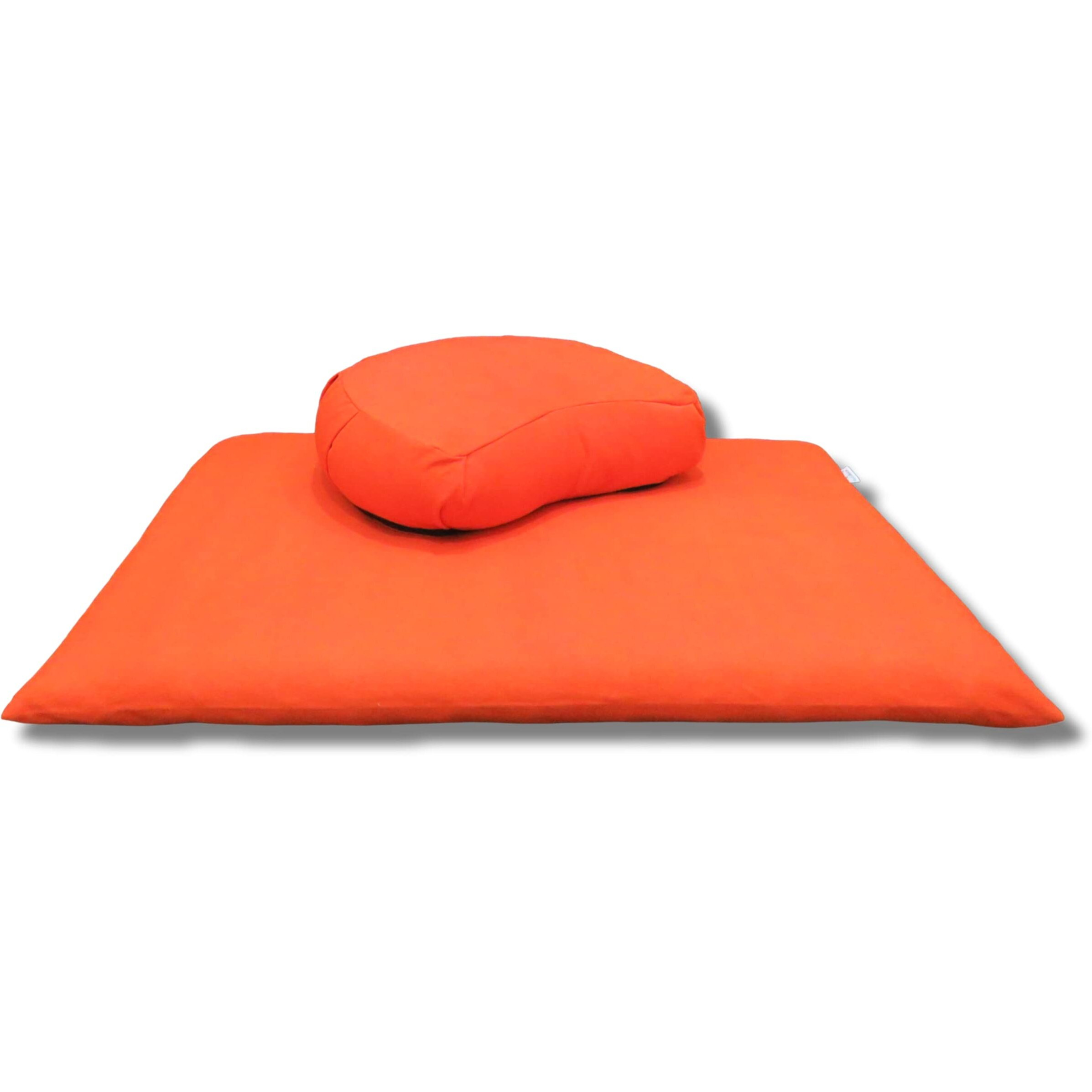NutriBuck ZAFU & Zabuton Meditation Yoga Mat Cushion Combo Filled with Buckwheat Hulls (Crescent Zafu and Zabuton (Orange))