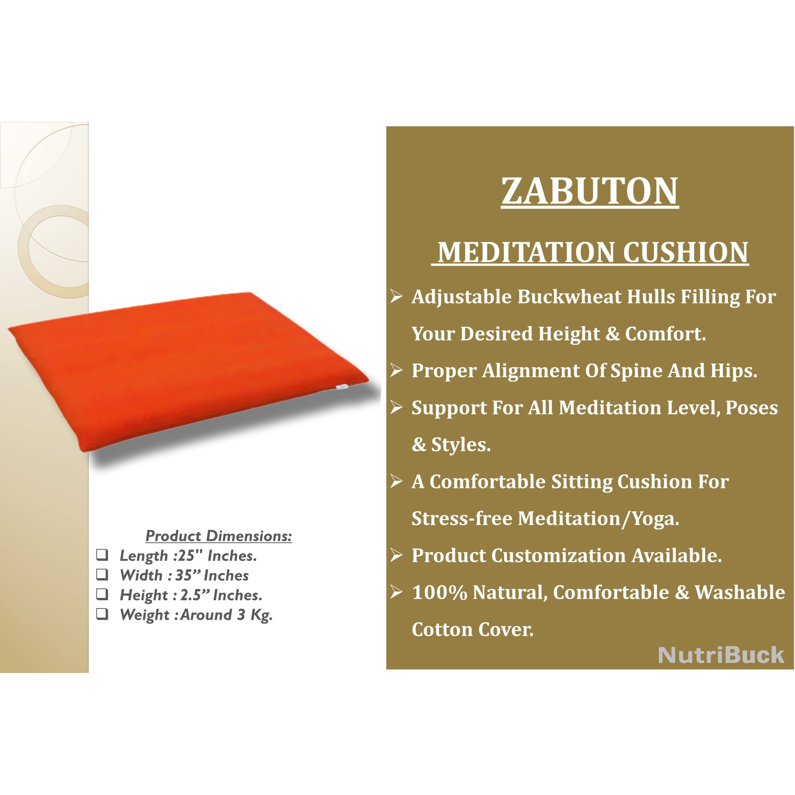 NutriBuck ZAFU & Zabuton Meditation Yoga Mat Cushion Combo Filled with Buckwheat Hulls (Crescent Zafu and Zabuton (Orange))
