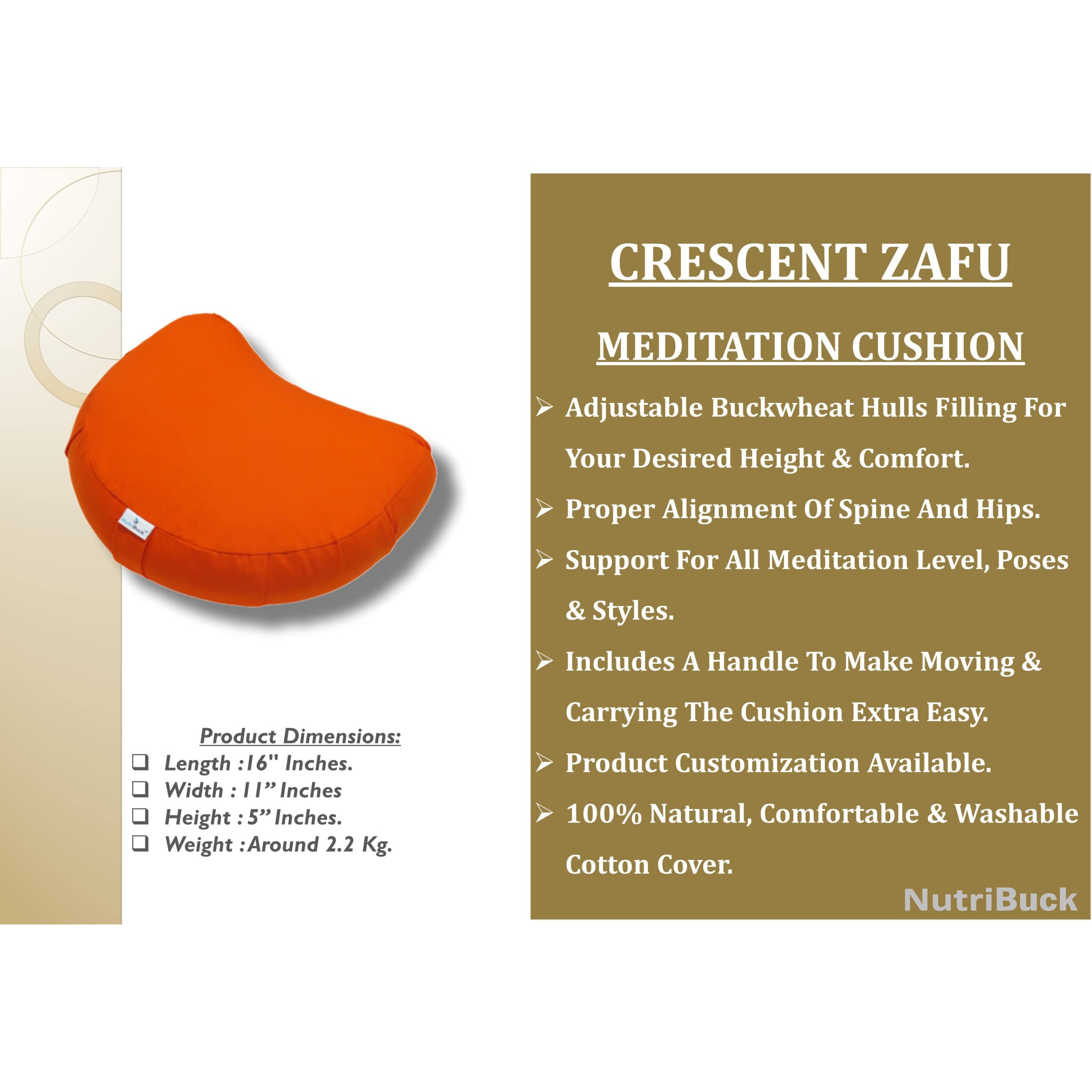 NutriBuck ZAFU & Zabuton Meditation Yoga Mat Cushion Combo Filled with Buckwheat Hulls (Crescent Zafu and Zabuton (Orange))