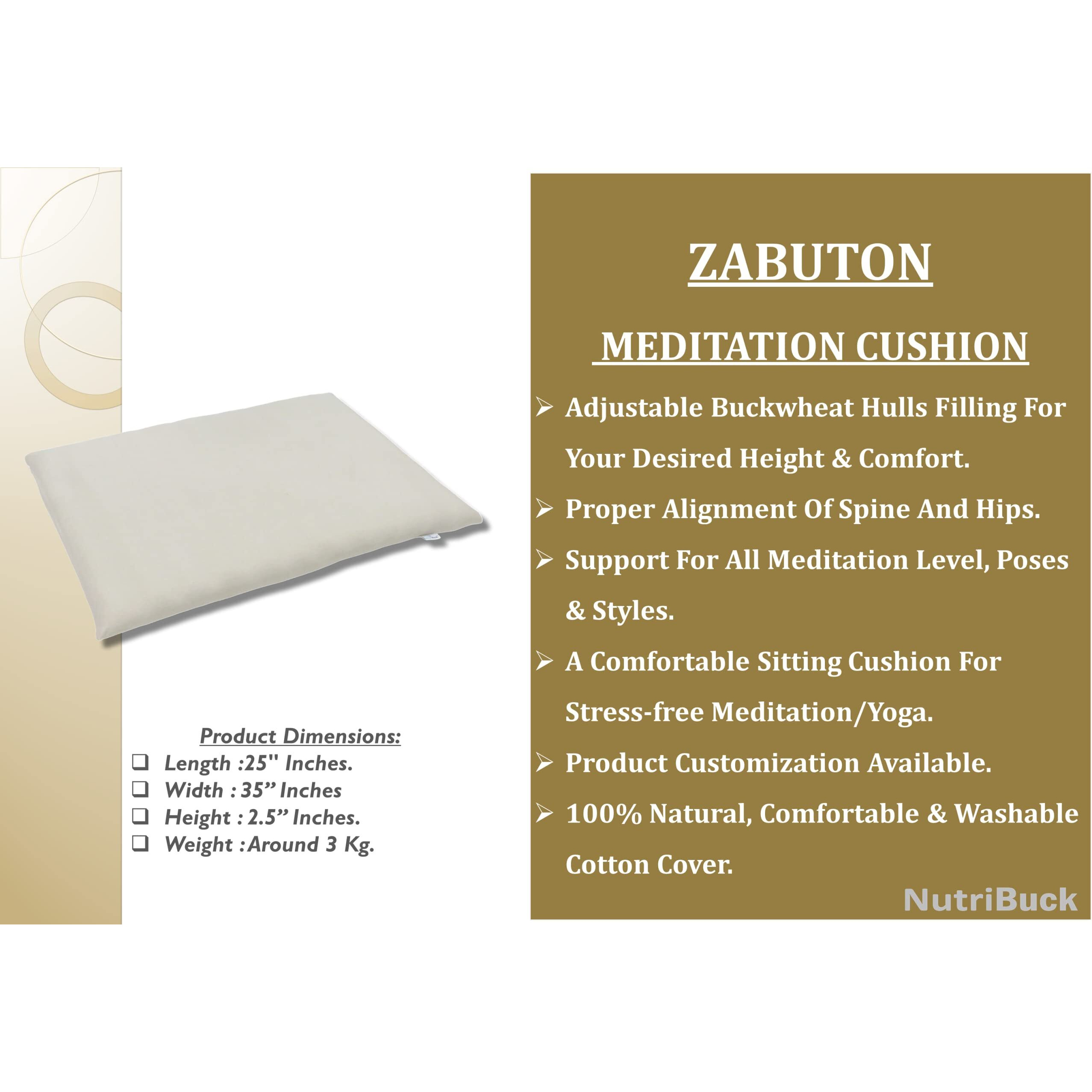 NutriBuck ZAFU & Zabuton Meditation Yoga Mat Cushion Combo Filled with Buckwheat Hulls (Crescent Zafu and Zabuton (Dark Green))
