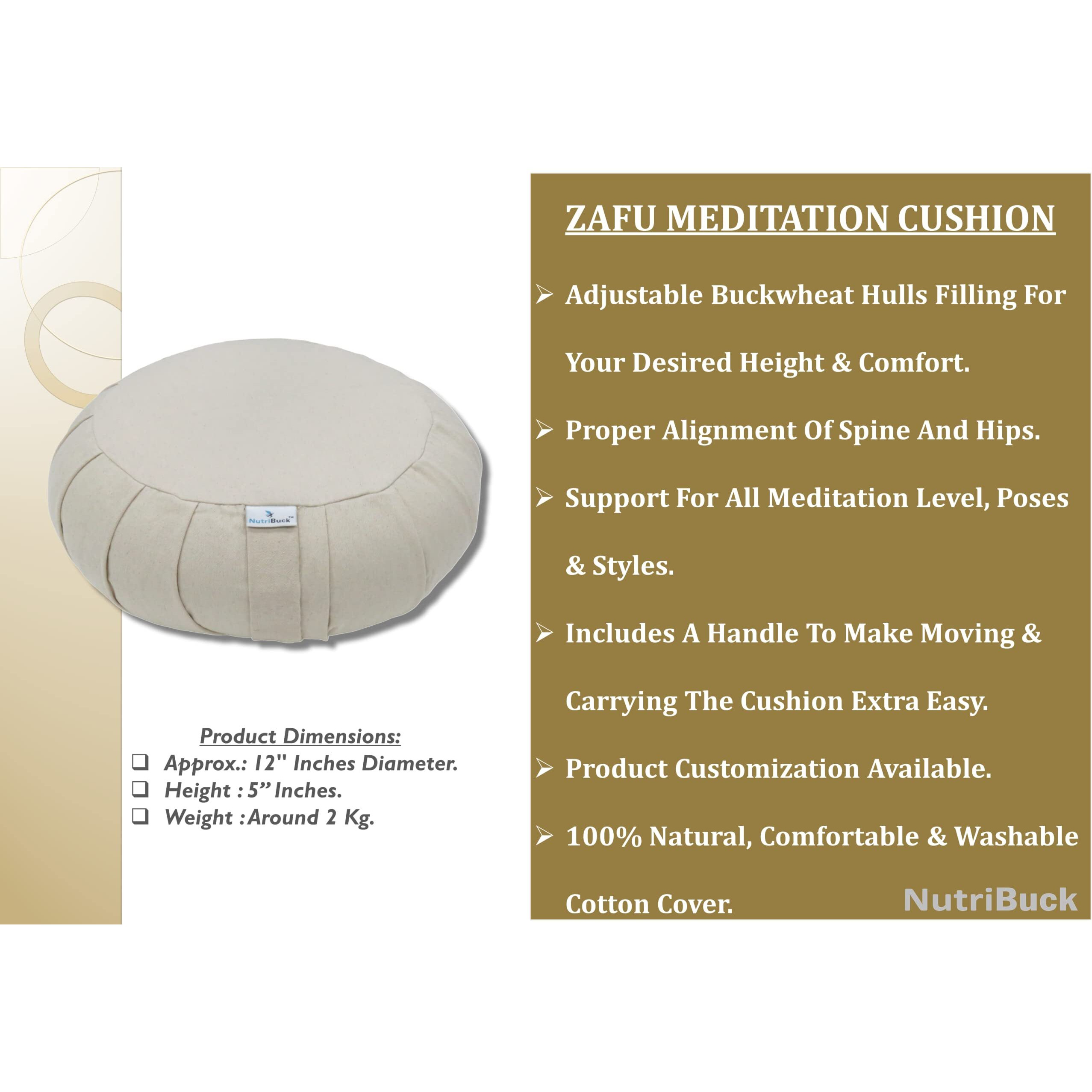 NutriBuck ZAFU & Zabuton Meditation Yoga Mat Cushion Combo Filled with Buckwheat Hulls (Crescent Zafu and Zabuton (Dark Green))