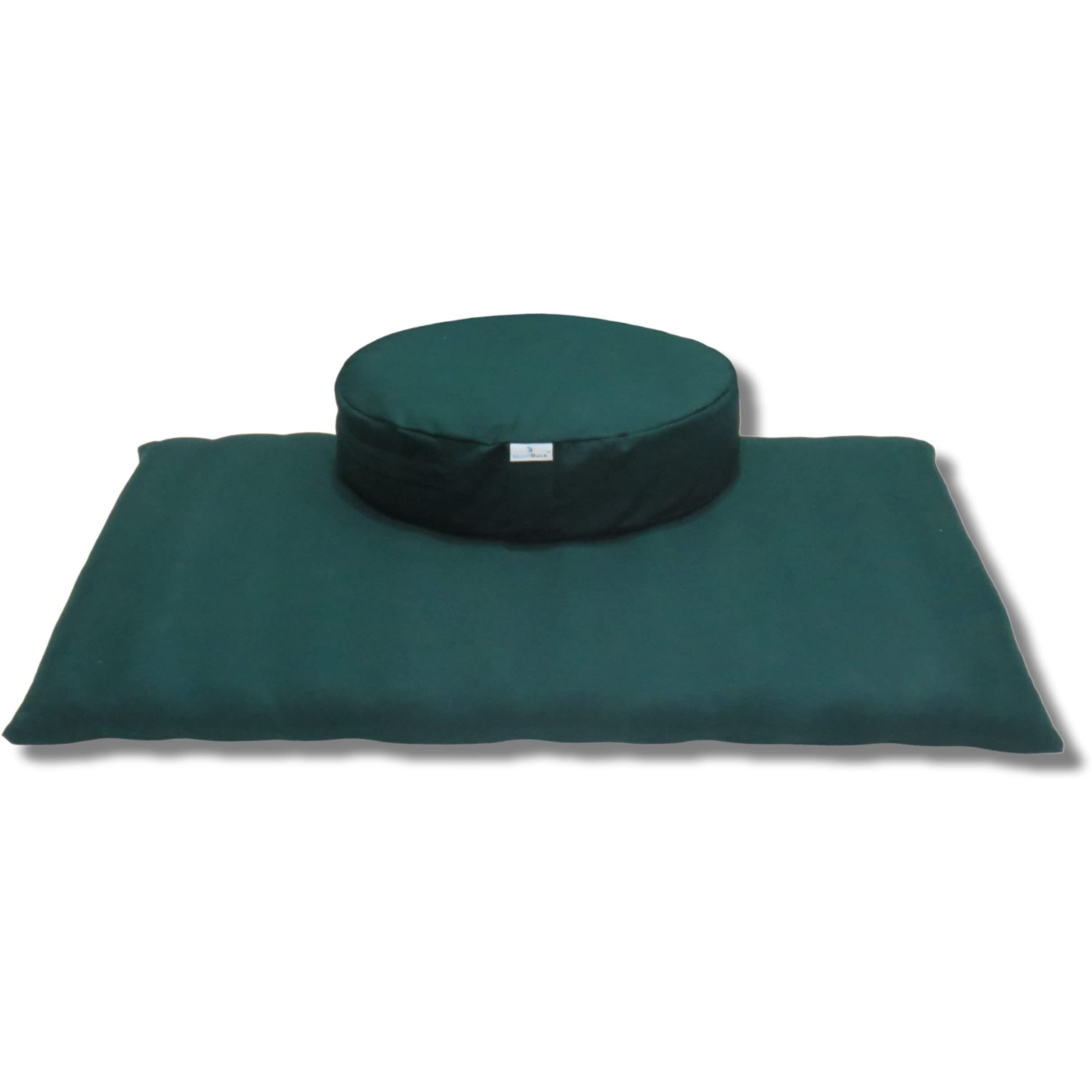 NutriBuck Zafu & Zabuton Mat Combo Meditation Yoga Cushion Filled with Buckwheat Hulls (Round - Dark Green)