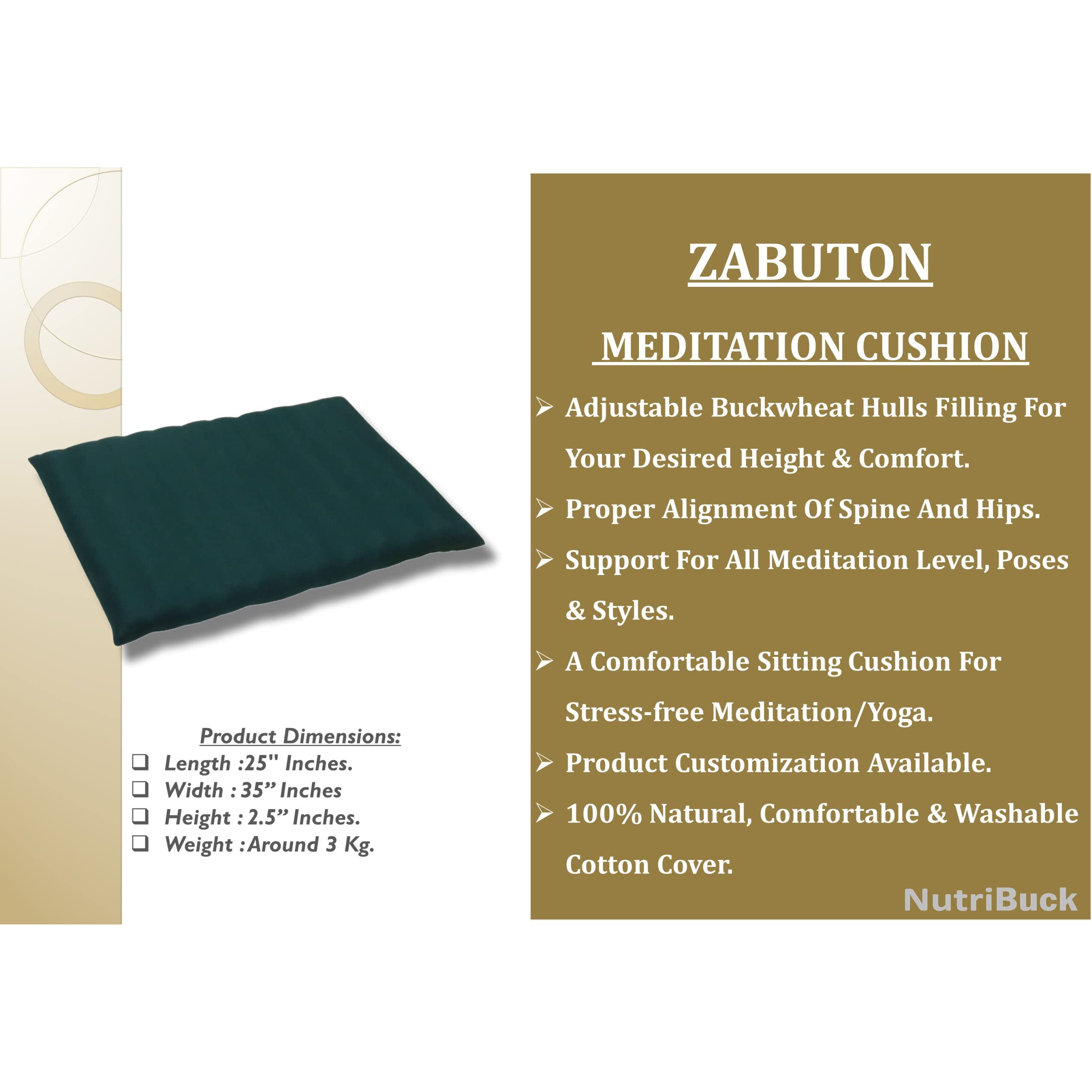 NutriBuck Zafu & Zabuton Mat Combo Meditation Yoga Cushion Filled with Buckwheat Hulls (Round - Dark Green)