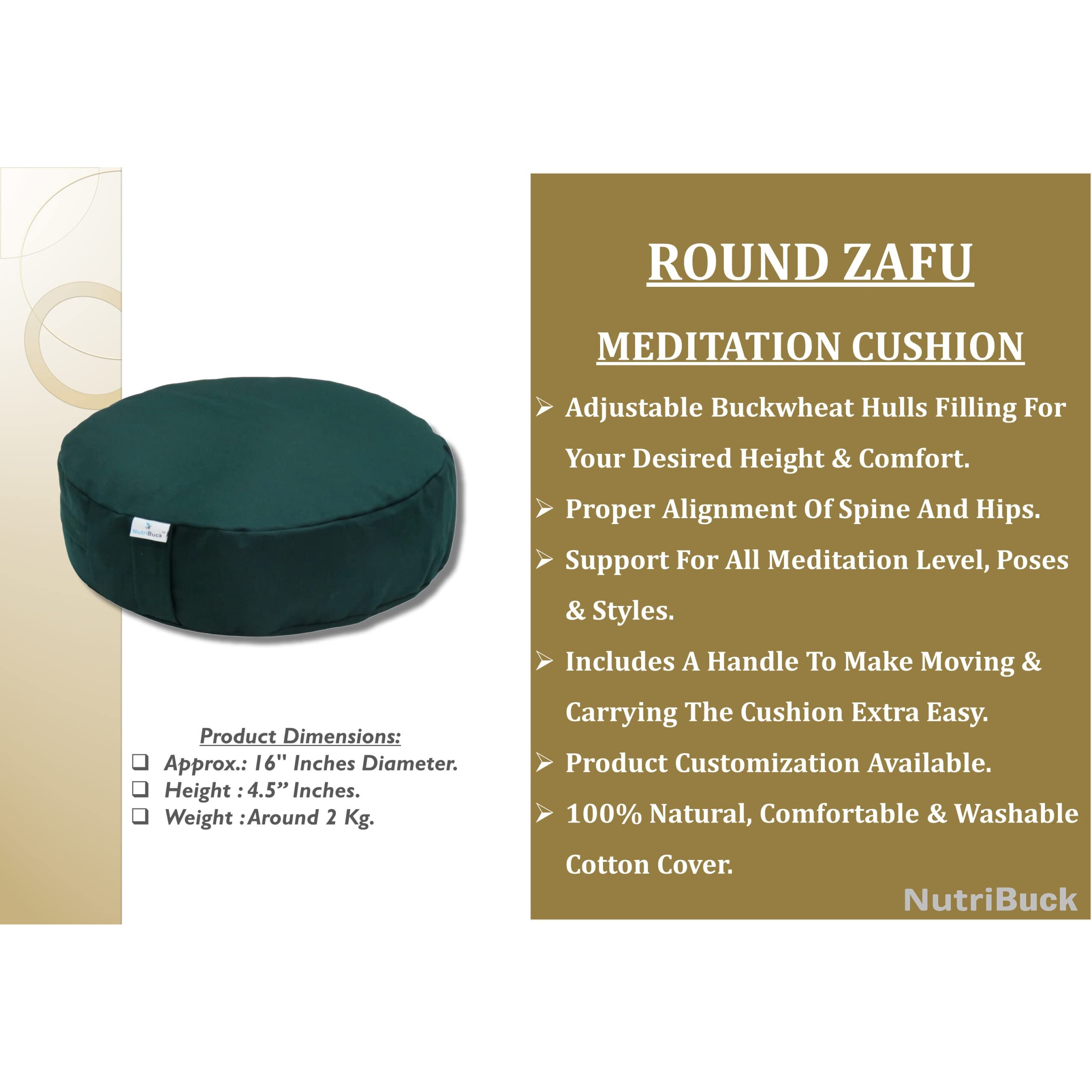 NutriBuck Zafu & Zabuton Mat Combo Meditation Yoga Cushion Filled with Buckwheat Hulls (Round - Dark Green)