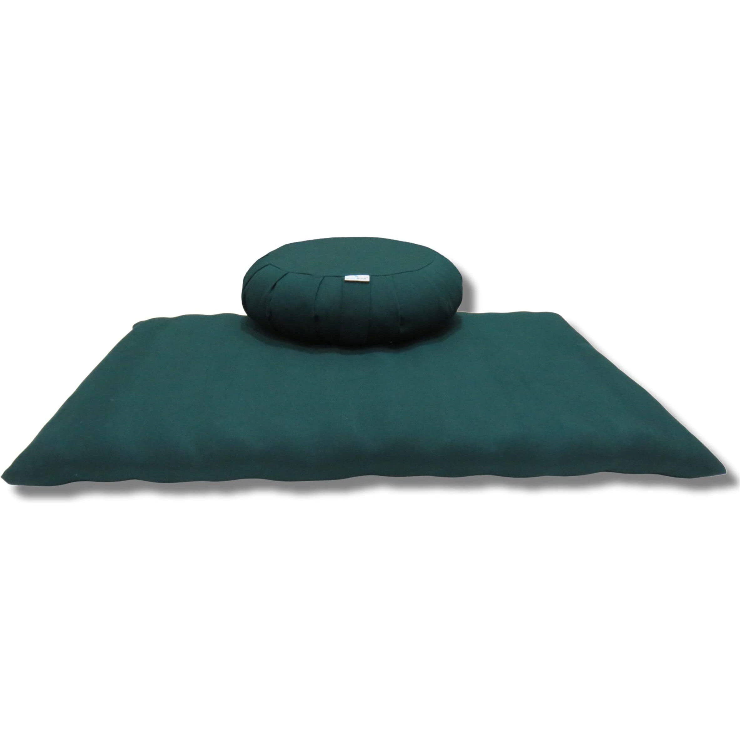 NutriBuck ZAFU & Zabuton Meditation Yoga Mat Cushion Combo Filled with Buckwheat Hulls (Dark Green)