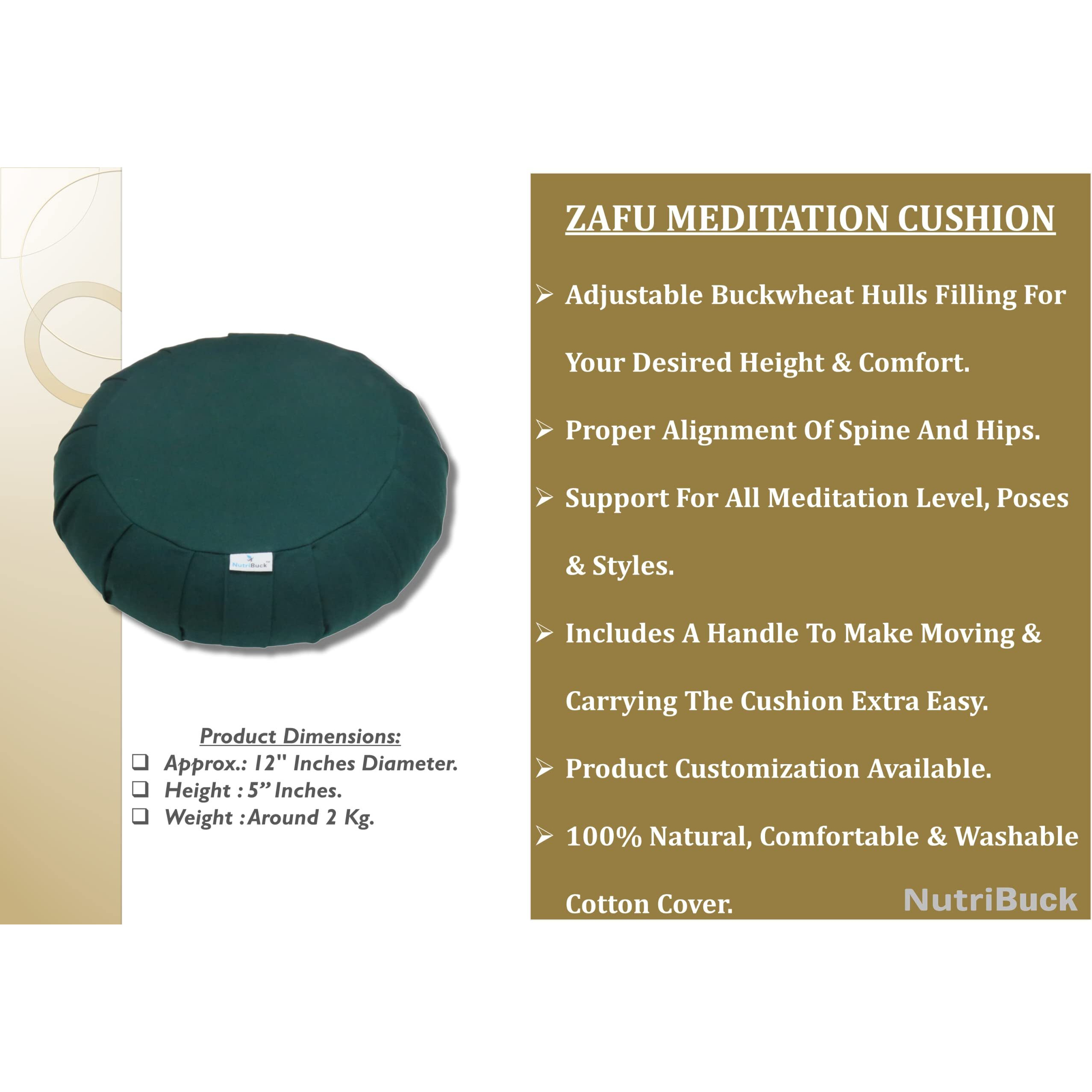 NutriBuck ZAFU & Zabuton Meditation Yoga Mat Cushion Combo Filled with Buckwheat Hulls (Dark Green)
