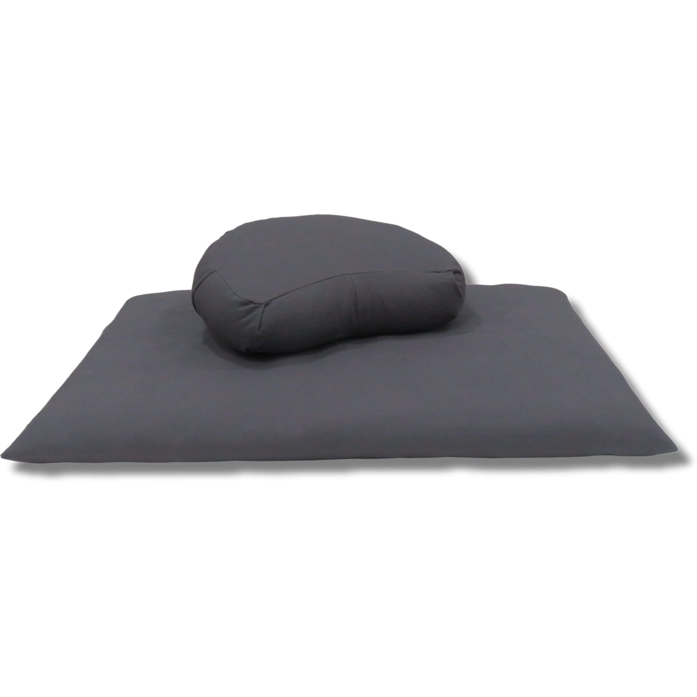 NutriBuck ZAFU & Zabuton Meditation Yoga Mat Cushion Combo Filled with Buckwheat Hulls (Crescent Zafu and Zabuton (Grey))