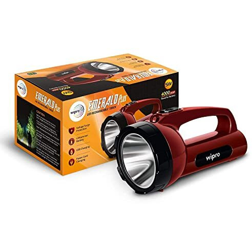 wipro Plastic Emergency Rechargeable Torch Light, White, Pack of 1