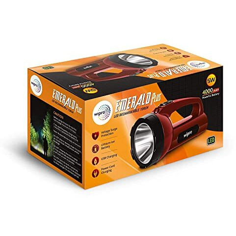 wipro Plastic Emergency Rechargeable Torch Light, White, Pack of 1