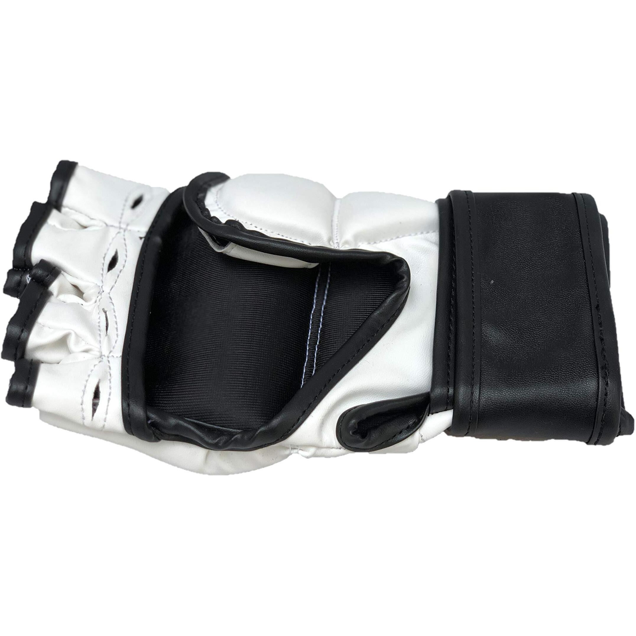 LEW White Black Martial Arts Training & Sparring | Palm-O Maya Hide Leather Grappling Mitts |Good for Kickboxing, Muay Thai, Cage Fighting, Punching Bag (White Black, Small Medium)