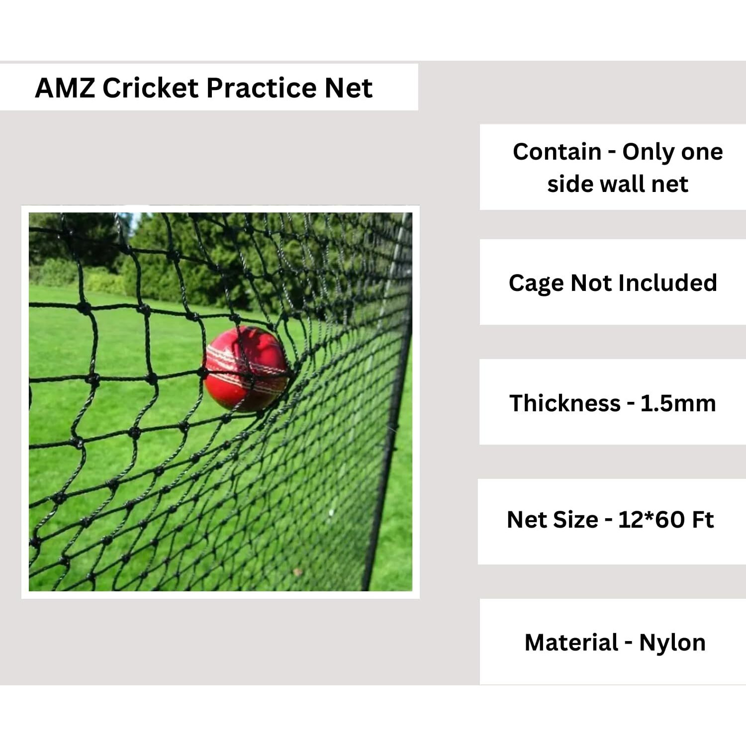 AMZ Sports Nets Cricket Batting Practice Net Regular Training Netting for Outdoor Backyard Ground Sports (1.5mm Thickness) (Green, 12Ft. X 60 Ft.)