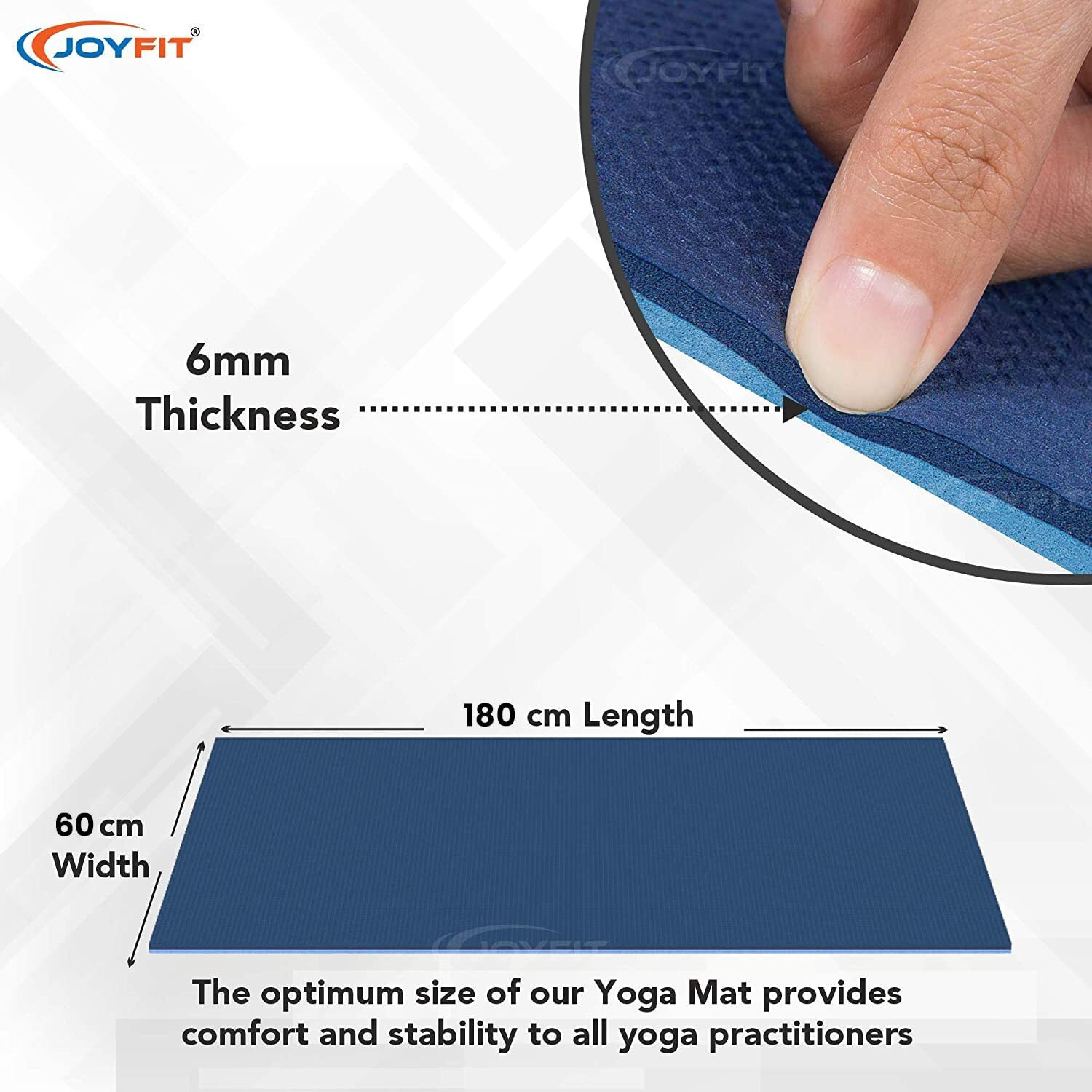 Joyfit Yoga Mat-Non Slip 6 mm Extra Thick, High Resilience Exercise Mat for Yoga, Meditation, Pilates, Stretching, Floor & Gym Fitness Workouts- Ideal for Men & Women (1 Pc) Blue
