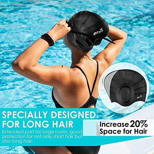 JD Fresh swimming cap for men & Women for Long hair & adults with ear cover protection Chlorine Resistant Head Cap, waterproof swimming caps for kids (Red)