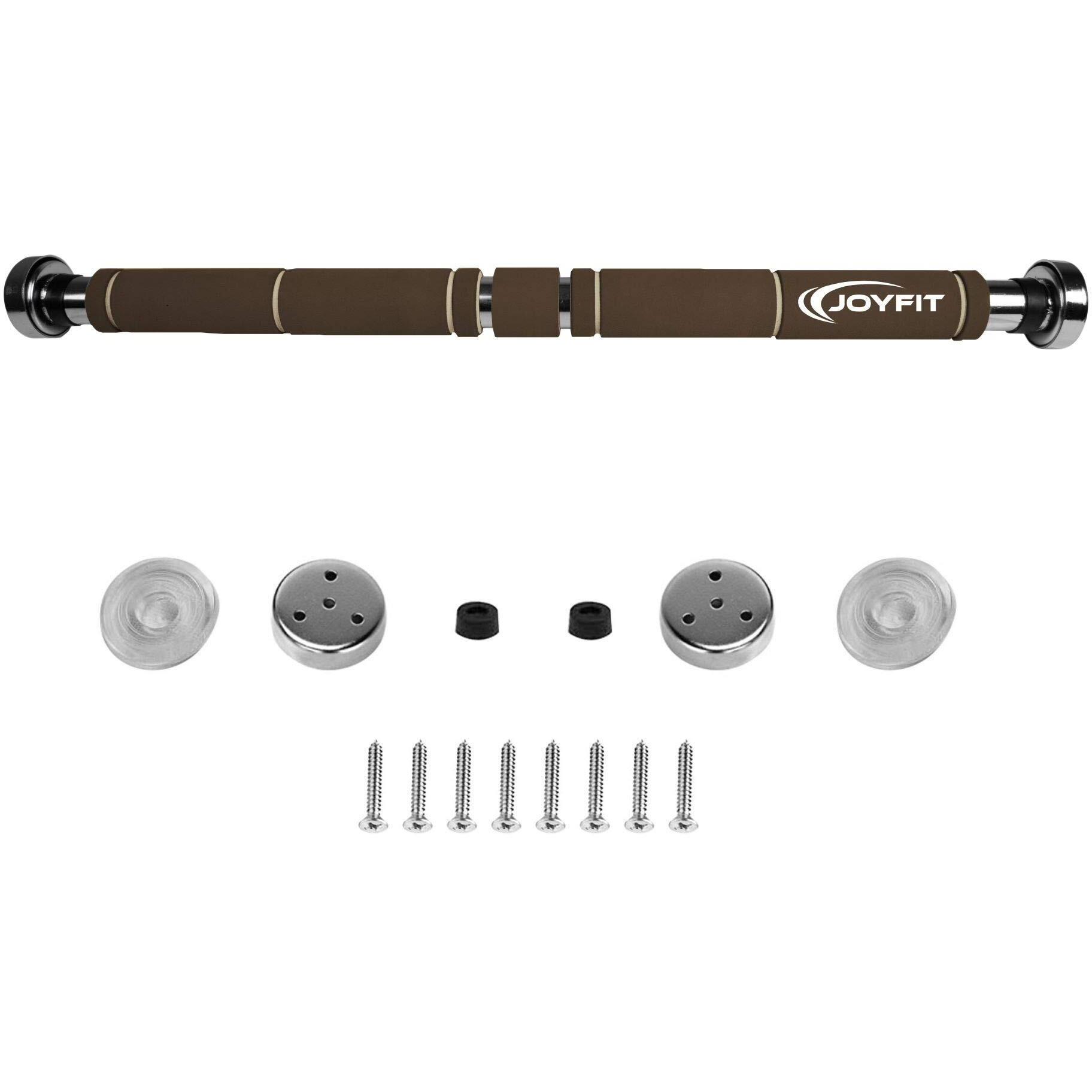 Joyfit Home Exercise Pull Up Bar|Door Safety Cap With Perfect Door Frame Fit|Chin up Bar with Easy Installation| Long Foam Grips for Upper & Lower Body Exercises for Men & Women (Brown & White)