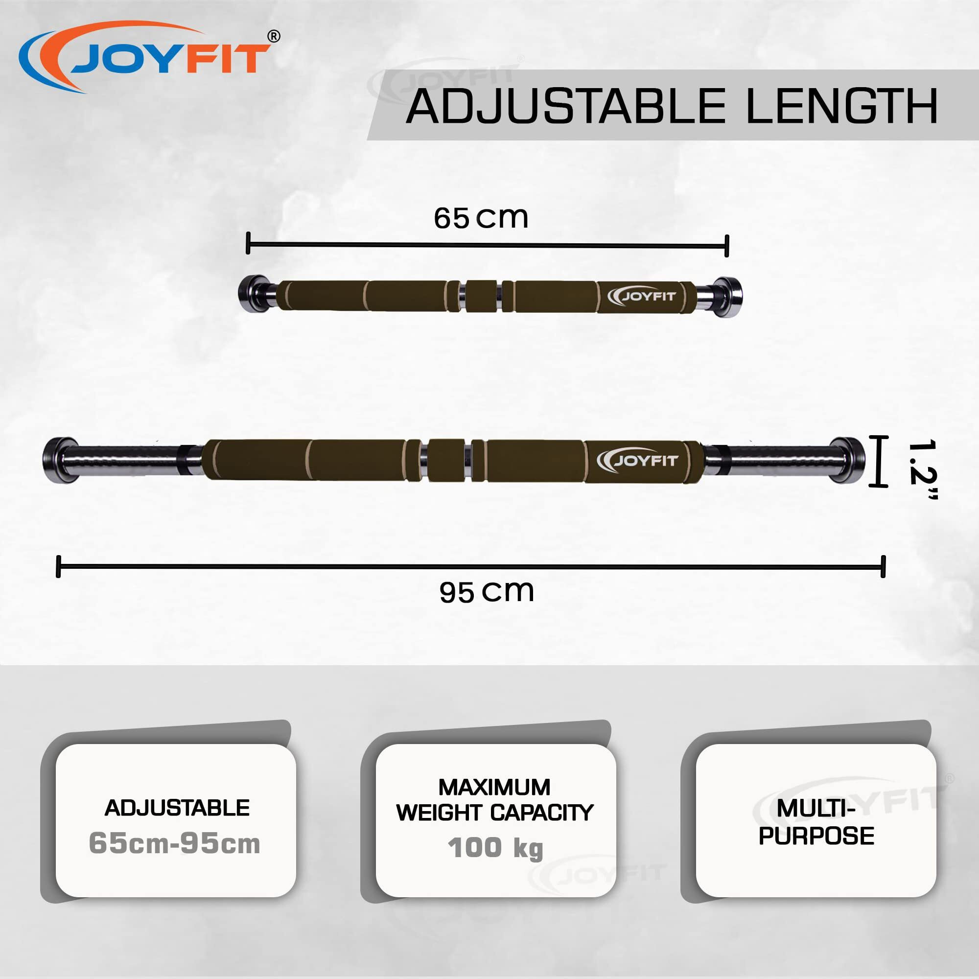 Joyfit Home Exercise Pull Up Bar|Door Safety Cap With Perfect Door Frame Fit|Chin up Bar with Easy Installation| Long Foam Grips for Upper & Lower Body Exercises for Men & Women (Brown & White)