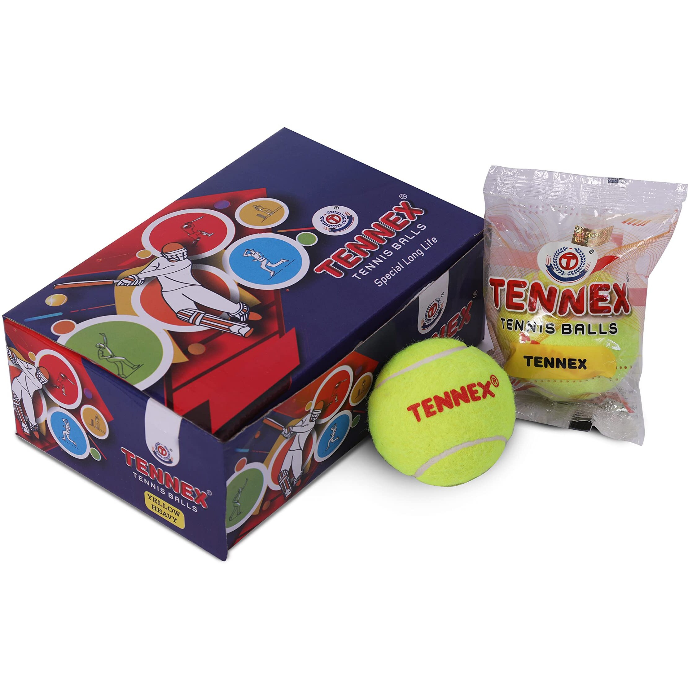 TENNEX Felt Cricket Tennis Ball Hard Yellow for Over Arm Cricket | Heavy Tennis | Standard Size Ball for Cricket Tournament and Practice (Pack of 12)
