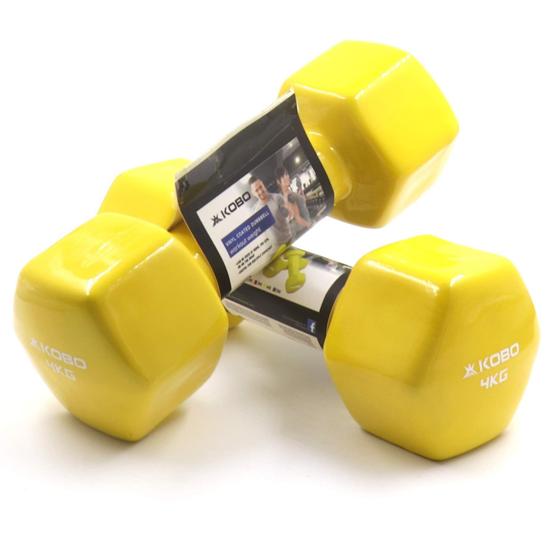 Kobo Vinyl Coated Iron Integrated Dumbbells Grippy Weights All-Purpose Color Coded Dumbbell for Strength Training (4 Kg x 2  8 kg) (Pair) (Yellow)