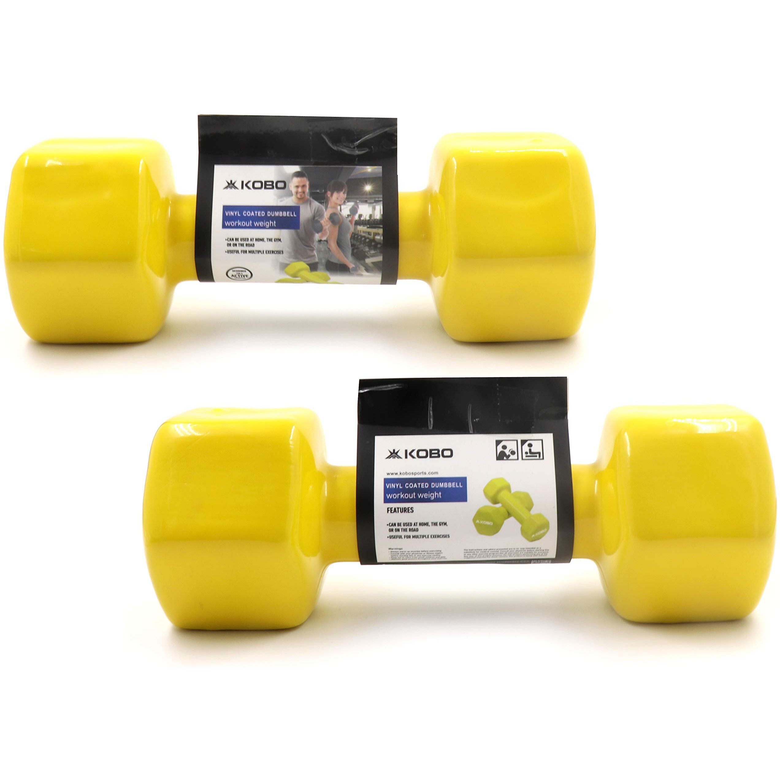 Kobo Vinyl Coated Iron Integrated Dumbbells Grippy Weights All-Purpose Color Coded Dumbbell for Strength Training (4 Kg x 2  8 kg) (Pair) (Yellow)