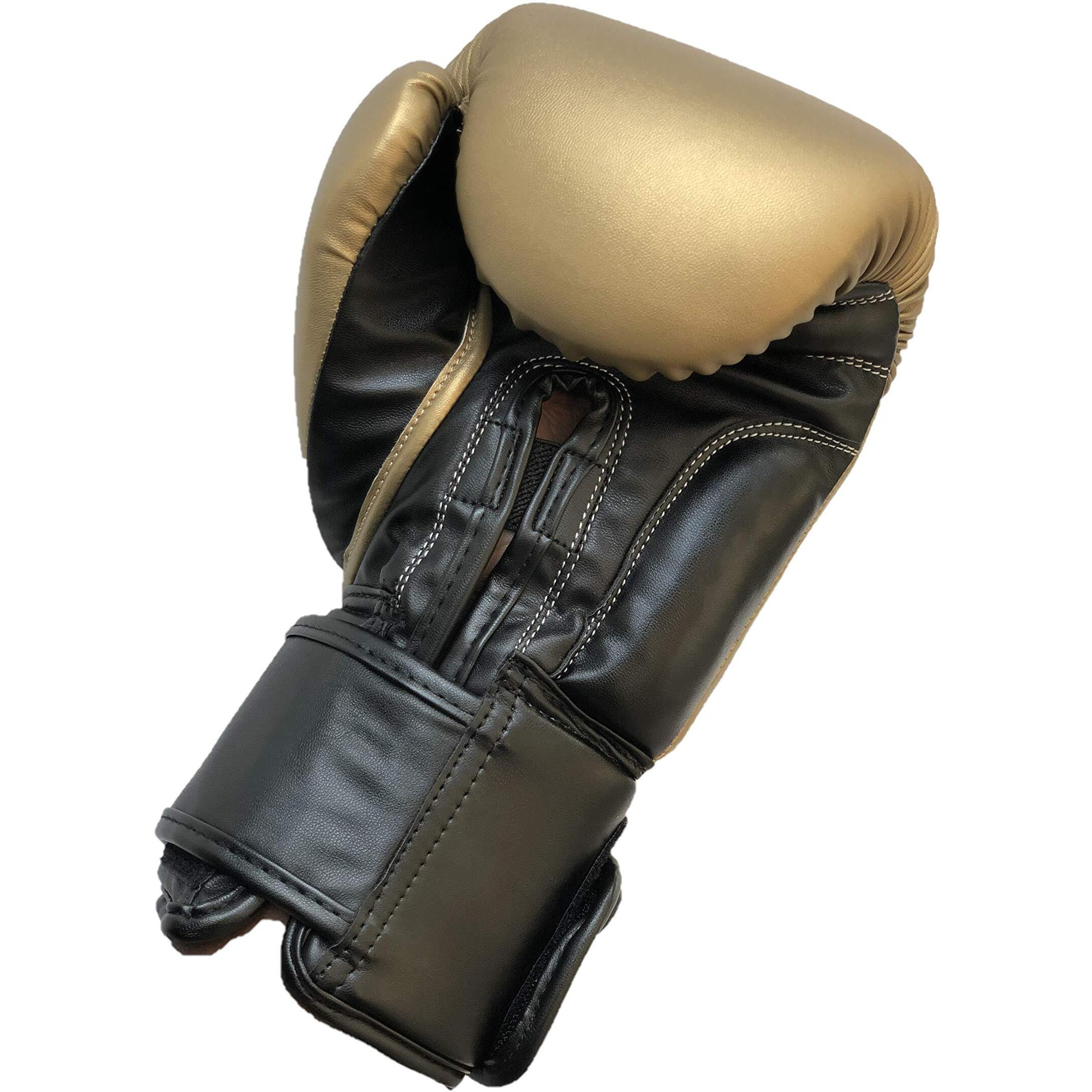 LEW Gold Boxing Gloves for Training Muaythai Punching Bag Sparring with a Pair of Hand Wraps (Gold, 12 OZ)