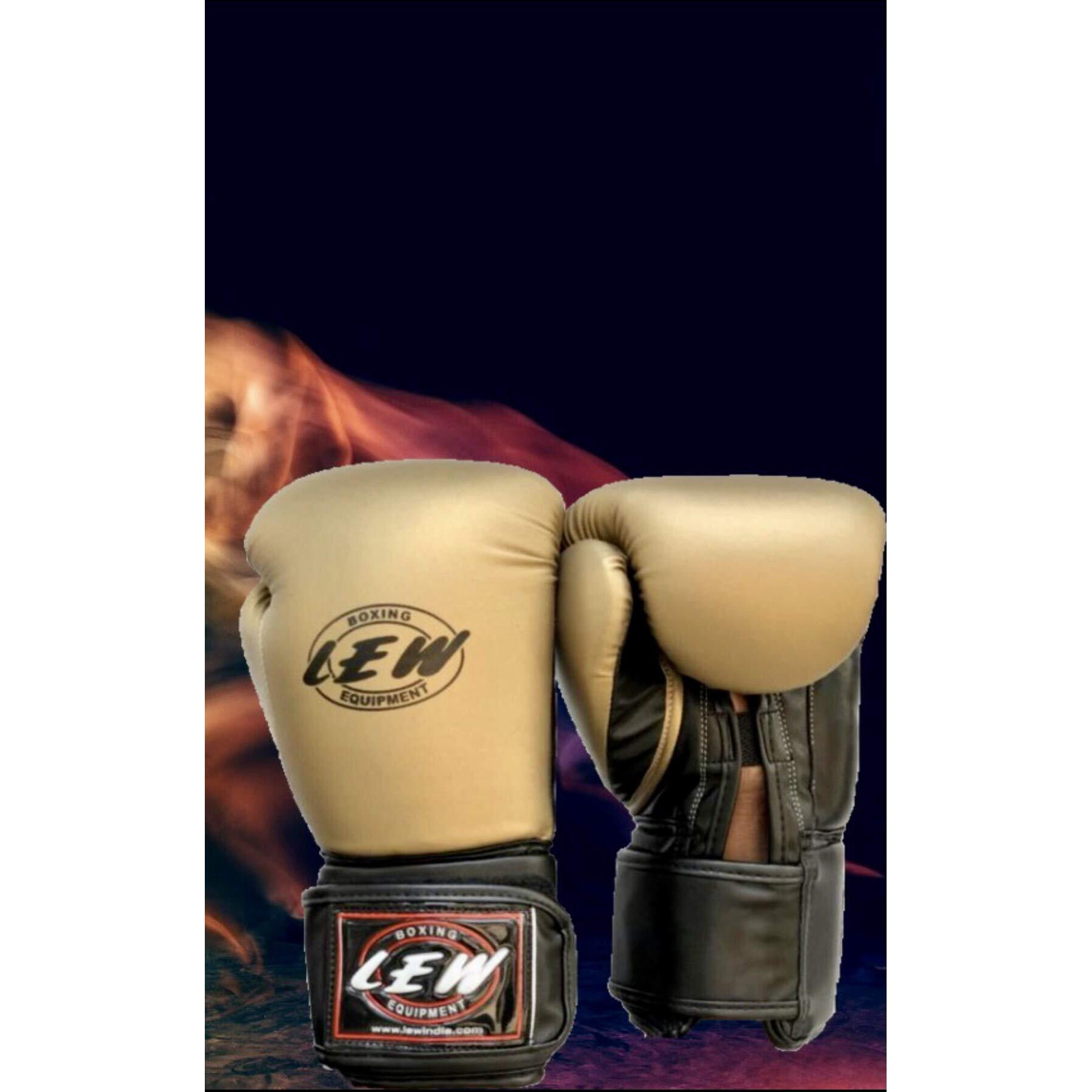 LEW Gold Boxing Gloves for Training Muaythai Punching Bag Sparring with a Pair of Hand Wraps (Gold, 14 OZ)