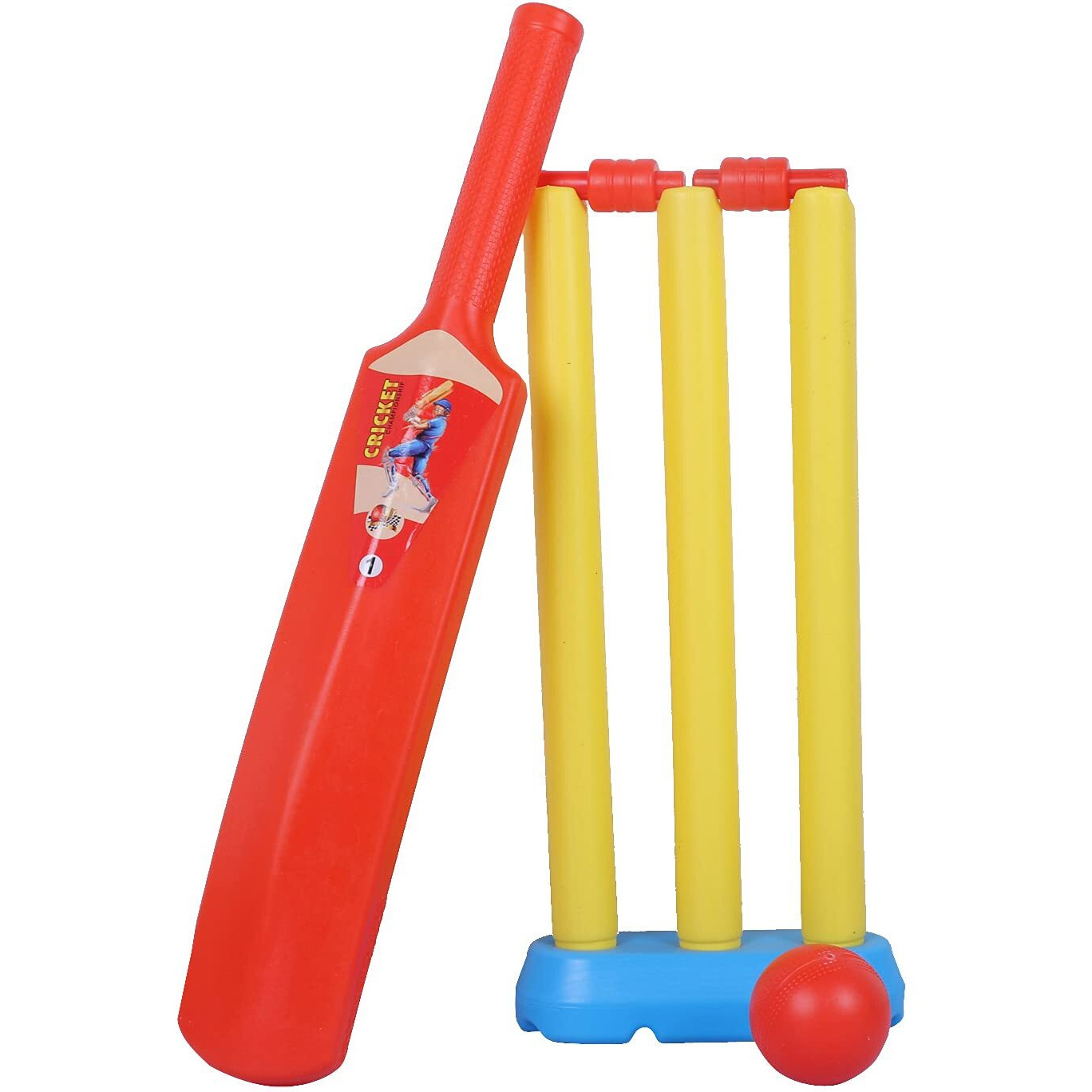 CkTech Kid s Light Weight Plastic Cricket Kit  Bat & Ball Set with Bat, Ball, 3 Wickets, 2 Stamp and Stand-No-1 (2-4 Year, Multicolour)