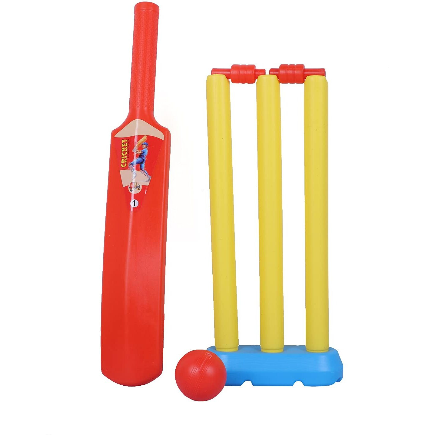 CkTech Kid s Light Weight Plastic Cricket Kit  Bat & Ball Set with Bat, Ball, 3 Wickets, 2 Stamp and Stand-No-1 (2-4 Year, Multicolour)