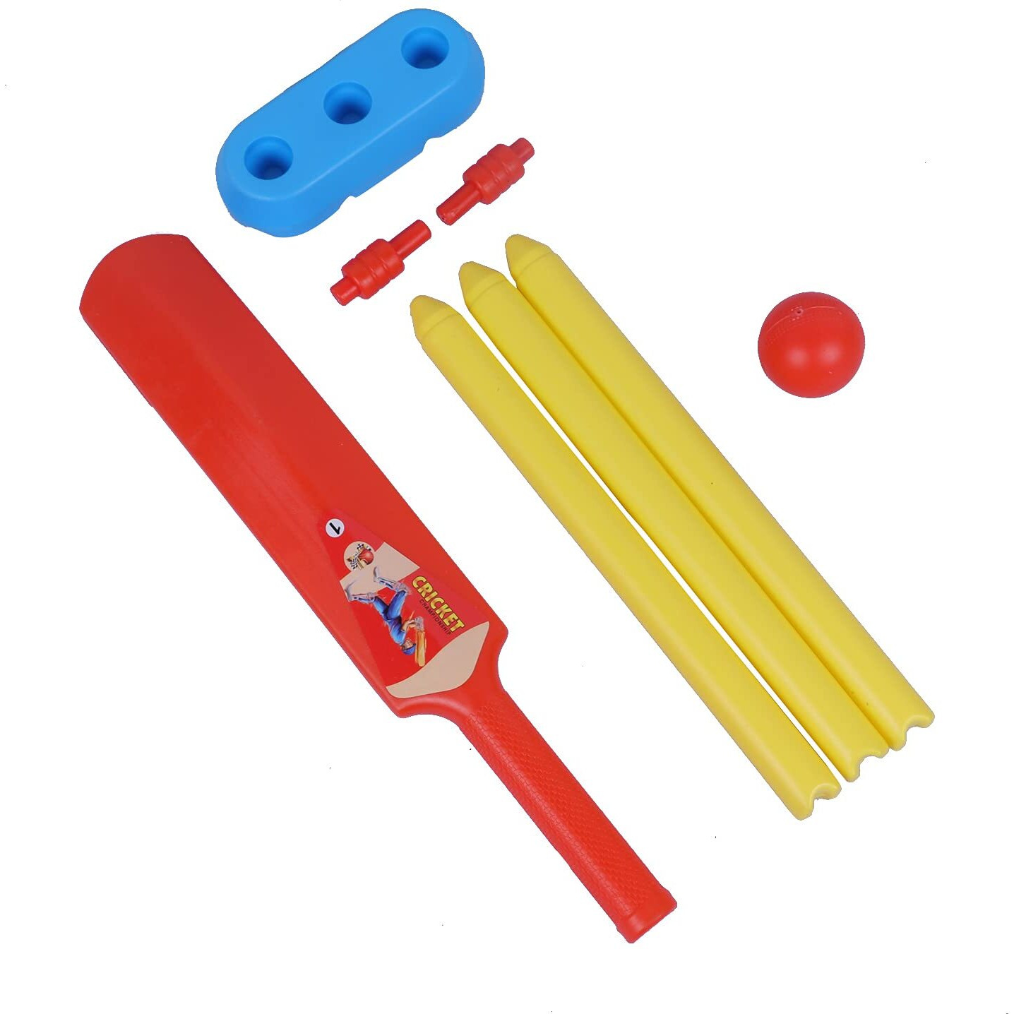 CkTech Kid s Light Weight Plastic Cricket Kit  Bat & Ball Set with Bat, Ball, 3 Wickets, 2 Stamp and Stand-No-1 (2-4 Year, Multicolour)